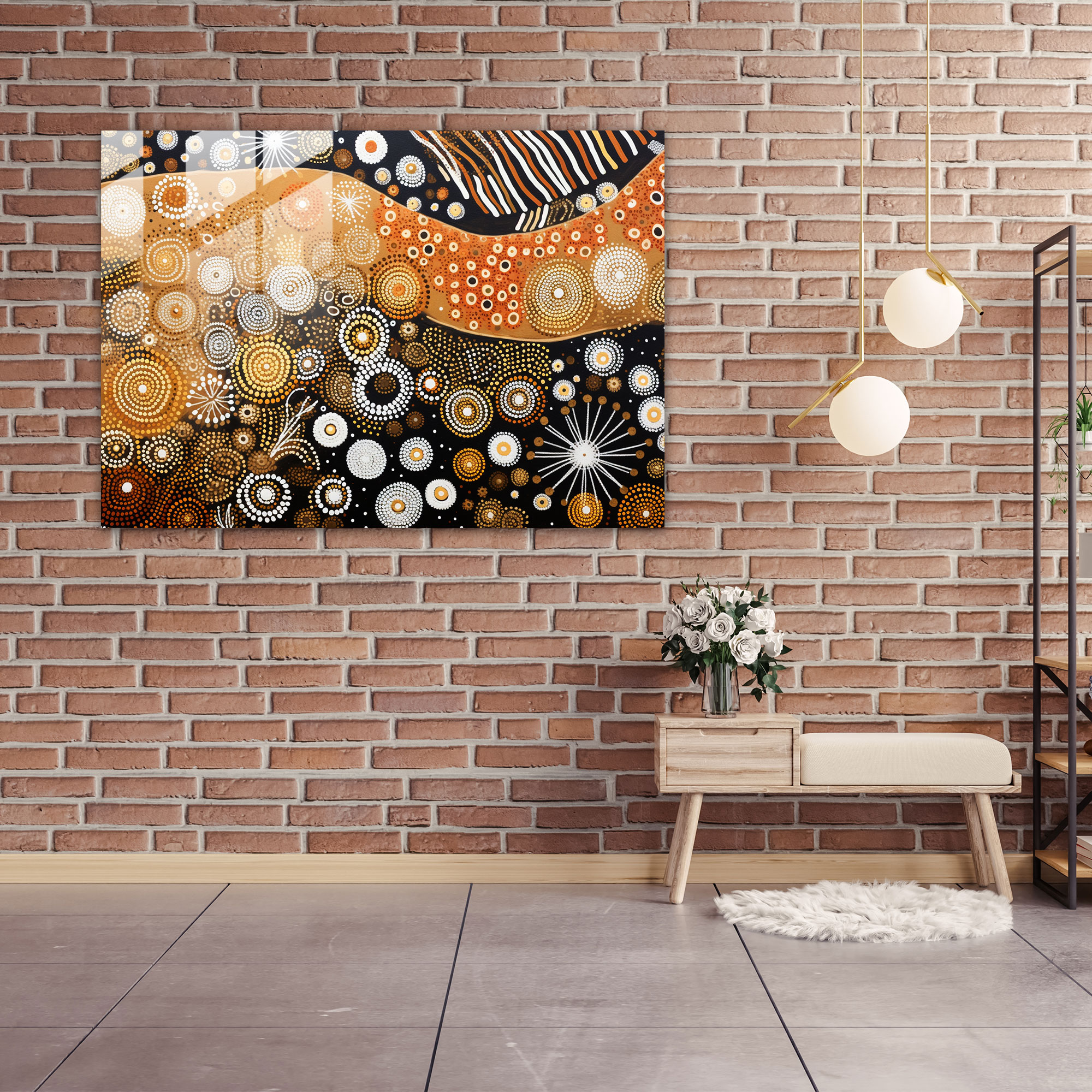 Aboriginal Glass Wall Art: Nature's Tapestry - Aborginal, Abstract, Aboriginal, Glass Wall Art