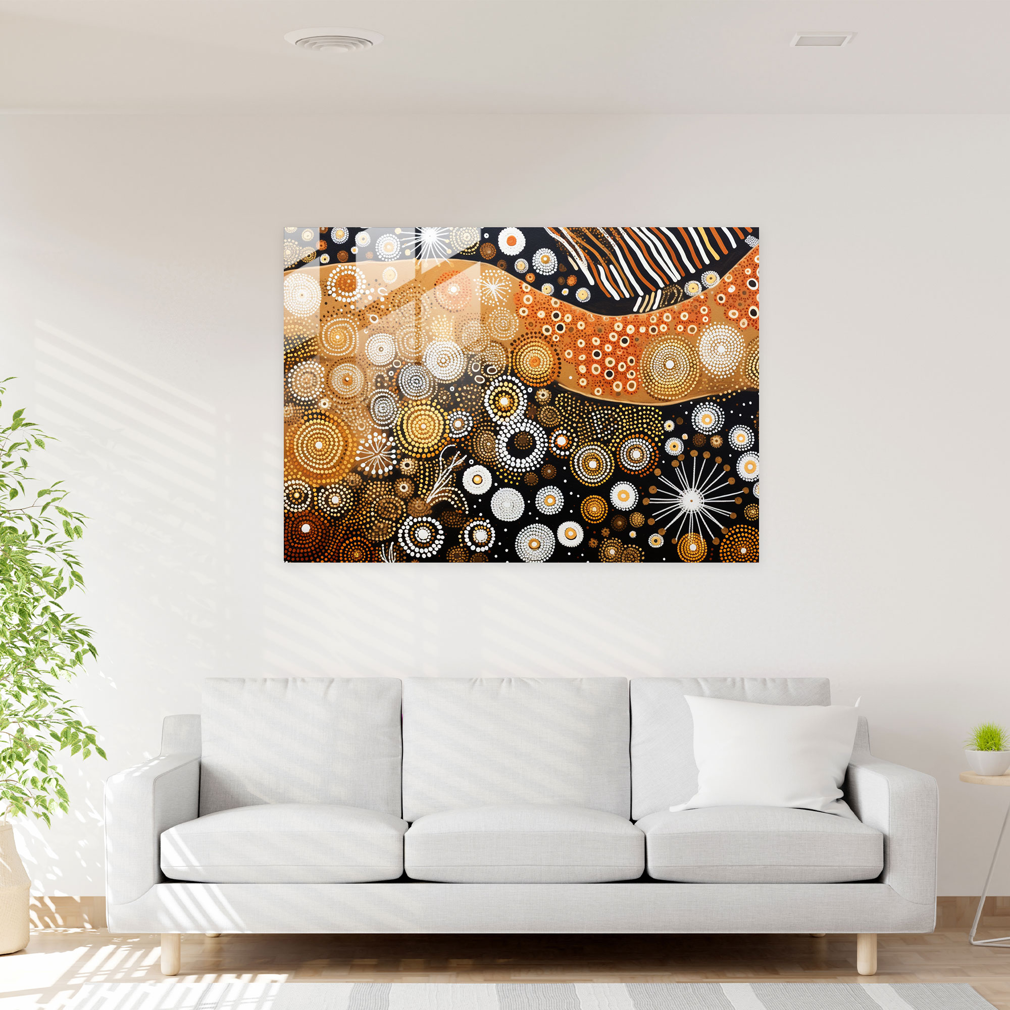 Aboriginal Glass Wall Art: Nature's Tapestry - Aborginal, Abstract, Aboriginal, Glass Wall Art
