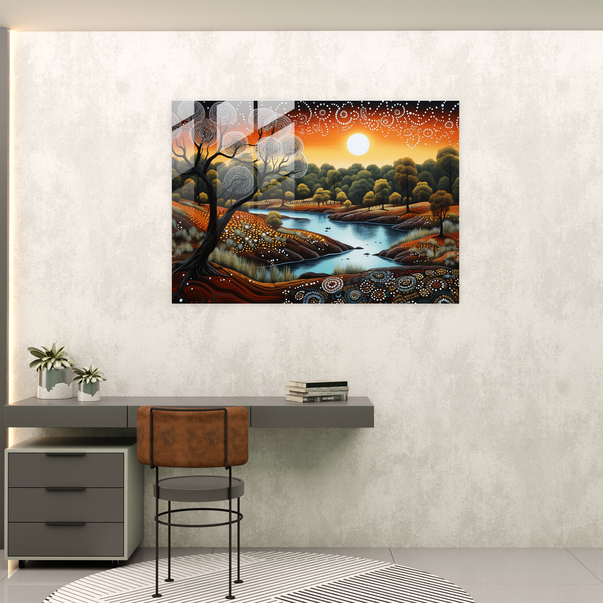 Aboriginal Dot Painting Glass Print - Aborginal, Wall Decoration, Dot Painting, Glass Print