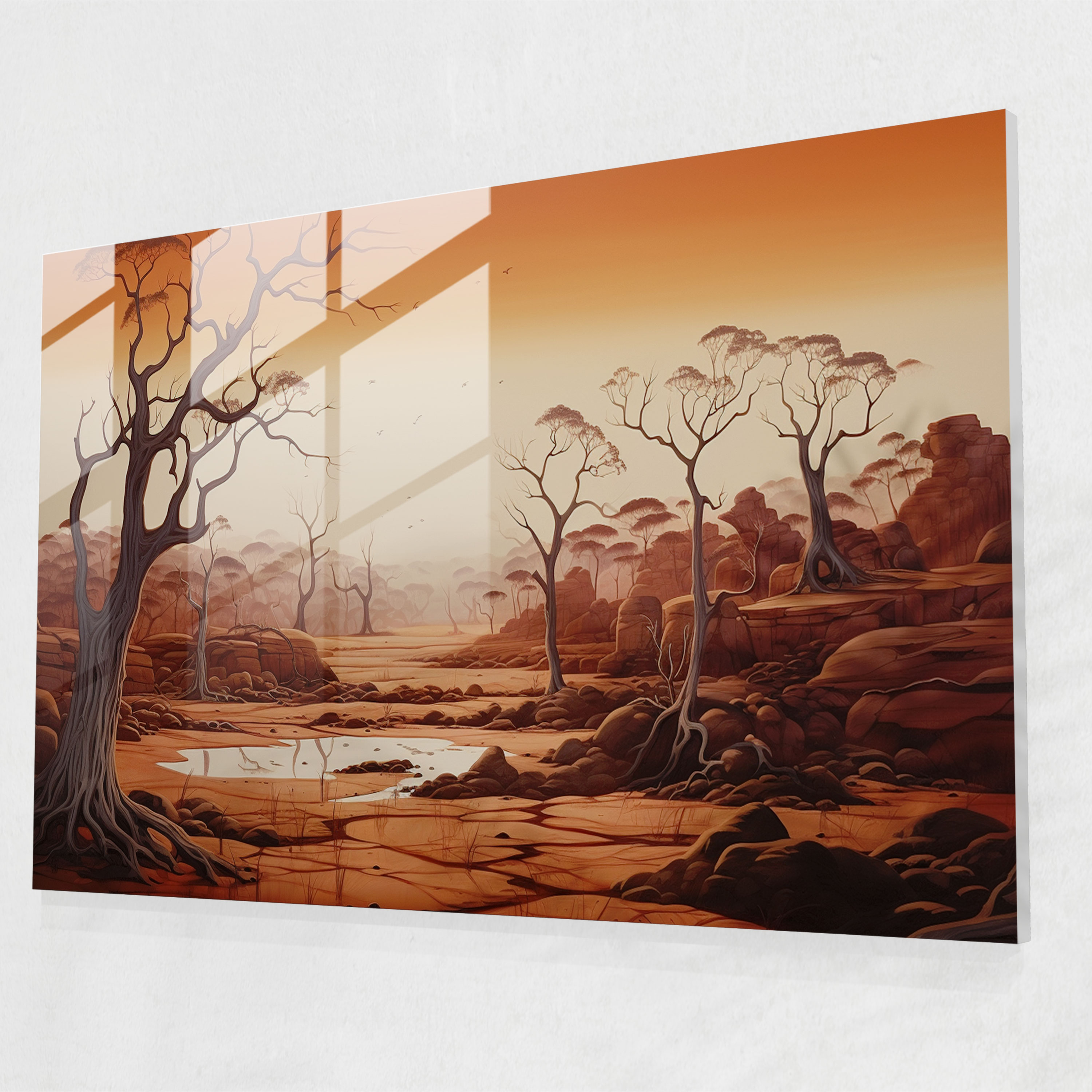 Aboriginal Landscape Glass Print - Aborginal, Glass Wall Art, Glass Print, Glass Art