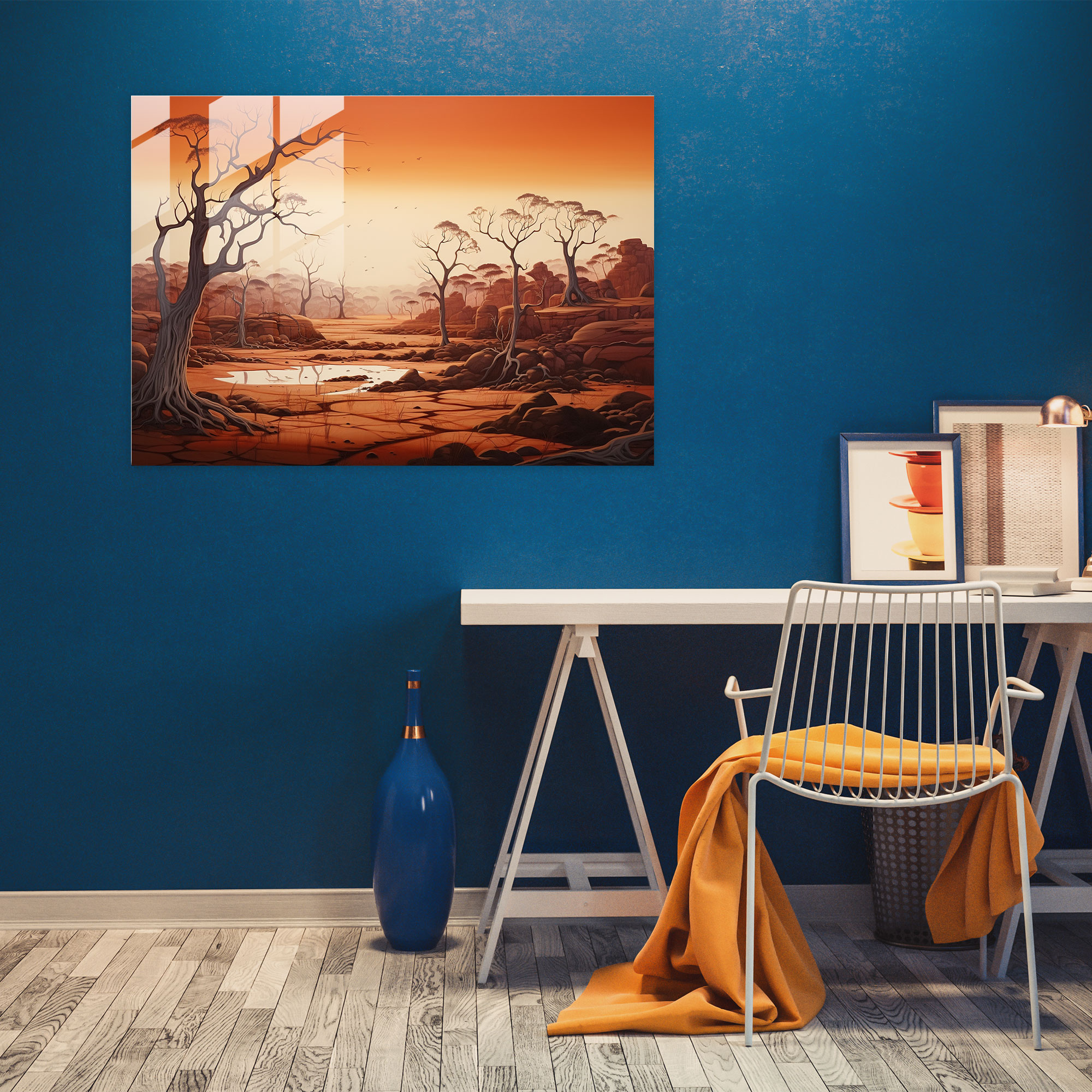 Aboriginal Landscape Glass Print - Aborginal, Glass Wall Art, Glass Print, Glass Art