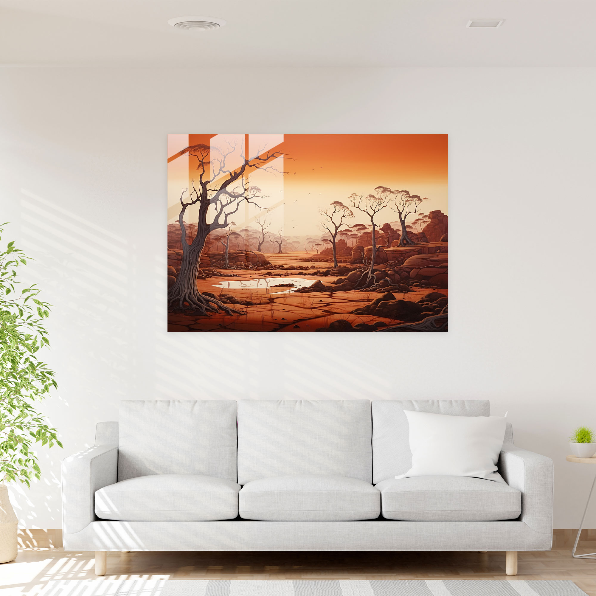 Aboriginal Landscape Glass Print - Aborginal, Glass Wall Art, Glass Print, Glass Art