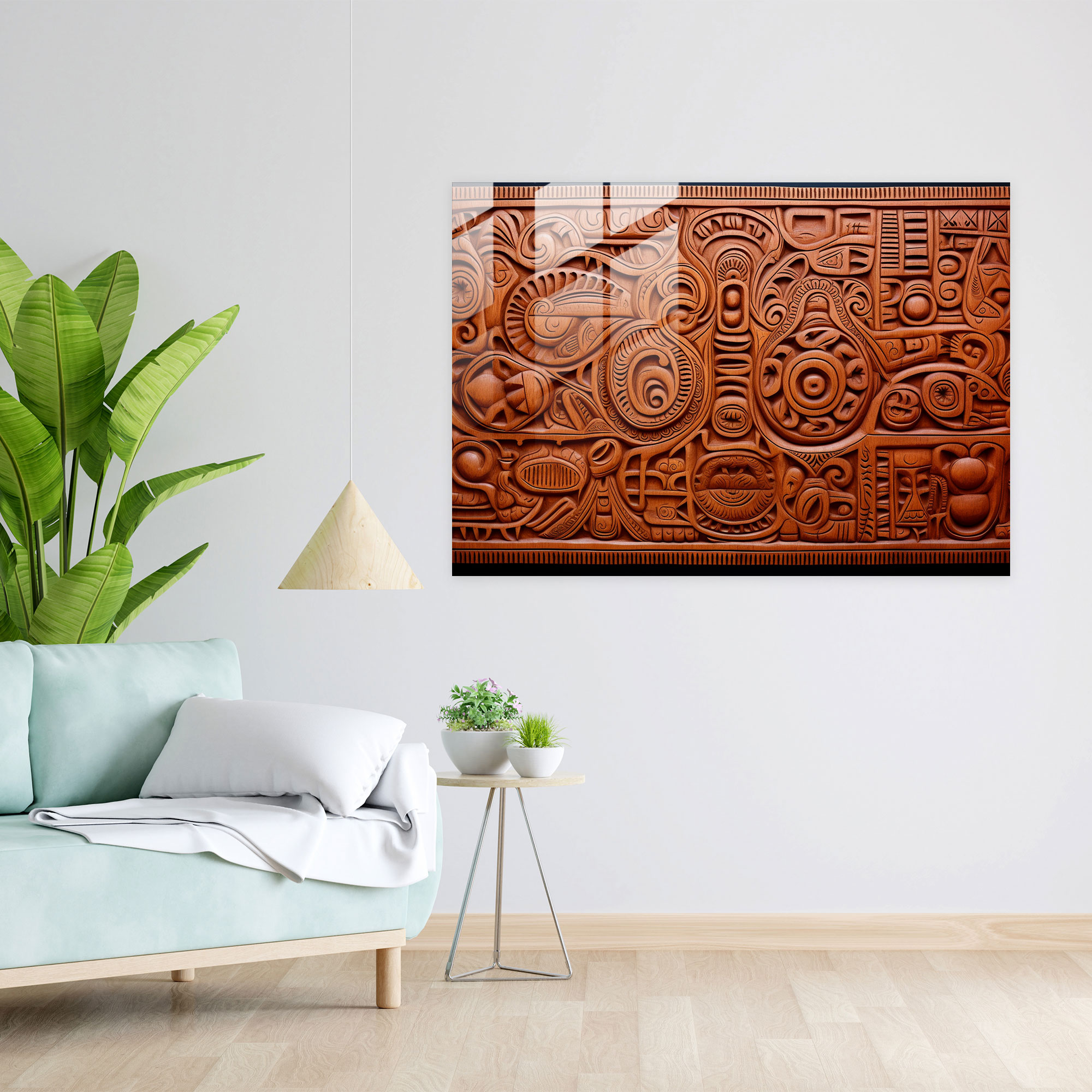 Traditional Aboriginal Wood Carving Glass Art - Aborginal, Wall Decoration, Indigenous People, Intricate Patterns