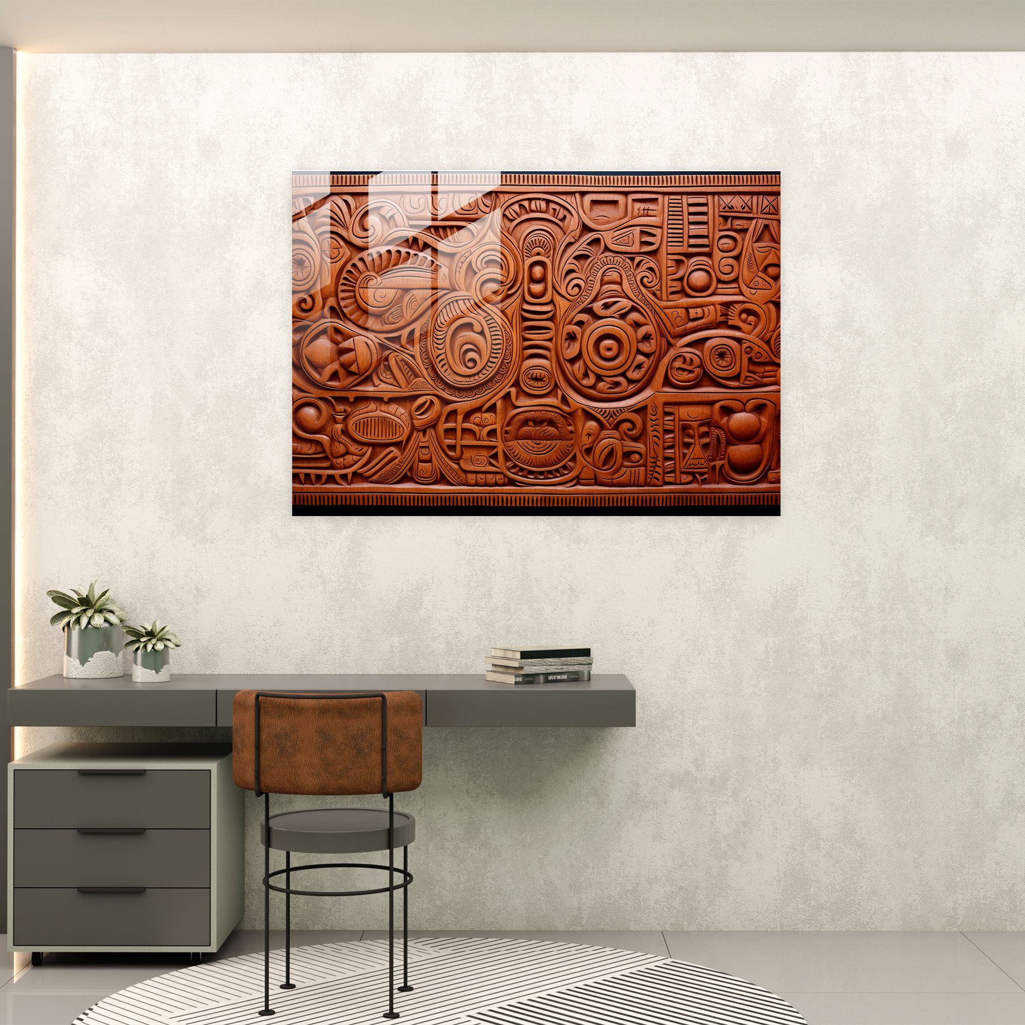 Traditional Aboriginal Wood Carving Glass Art - Aborginal, Wall Decoration, Indigenous People, Intricate Patterns