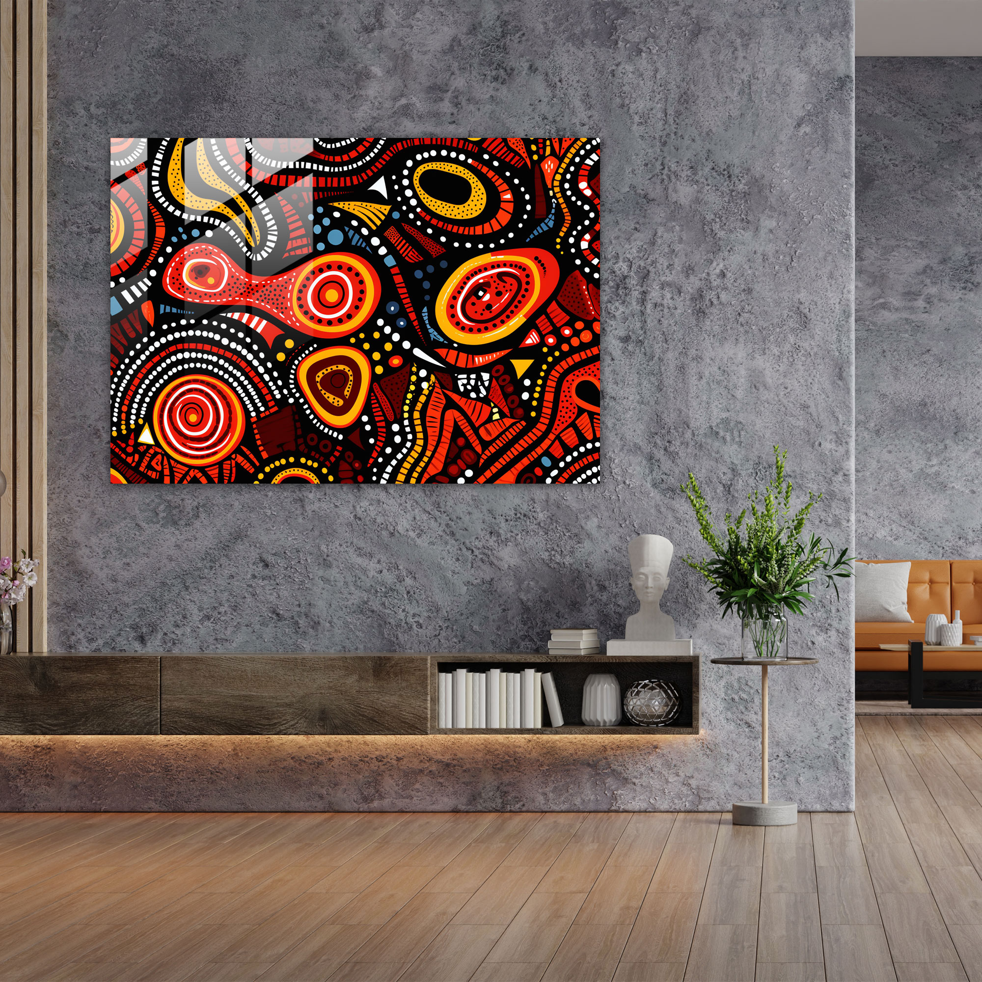 Aboriginal Textile Pattern Glass Print - Aborginal, Glass Wall Art, Glass Print, Striking Contrasts