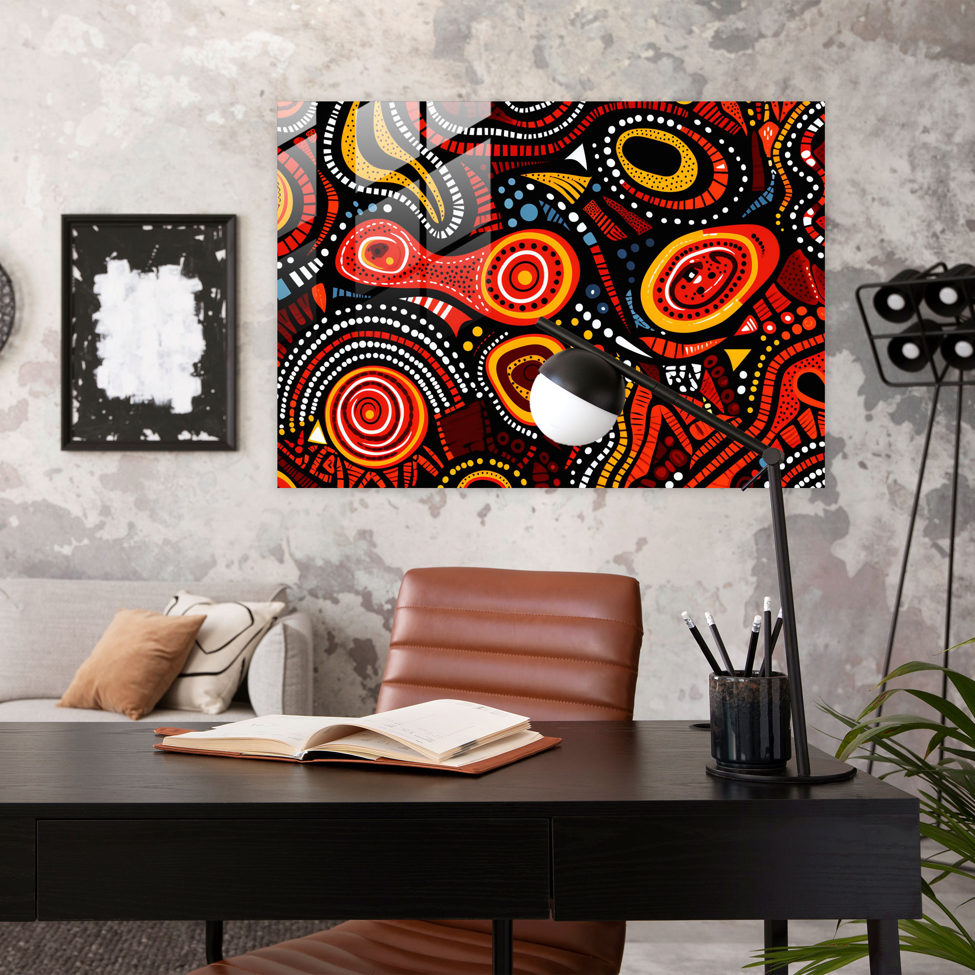 Aboriginal Textile Pattern Glass Print - Aborginal, Glass Wall Art, Glass Print, Striking Contrasts