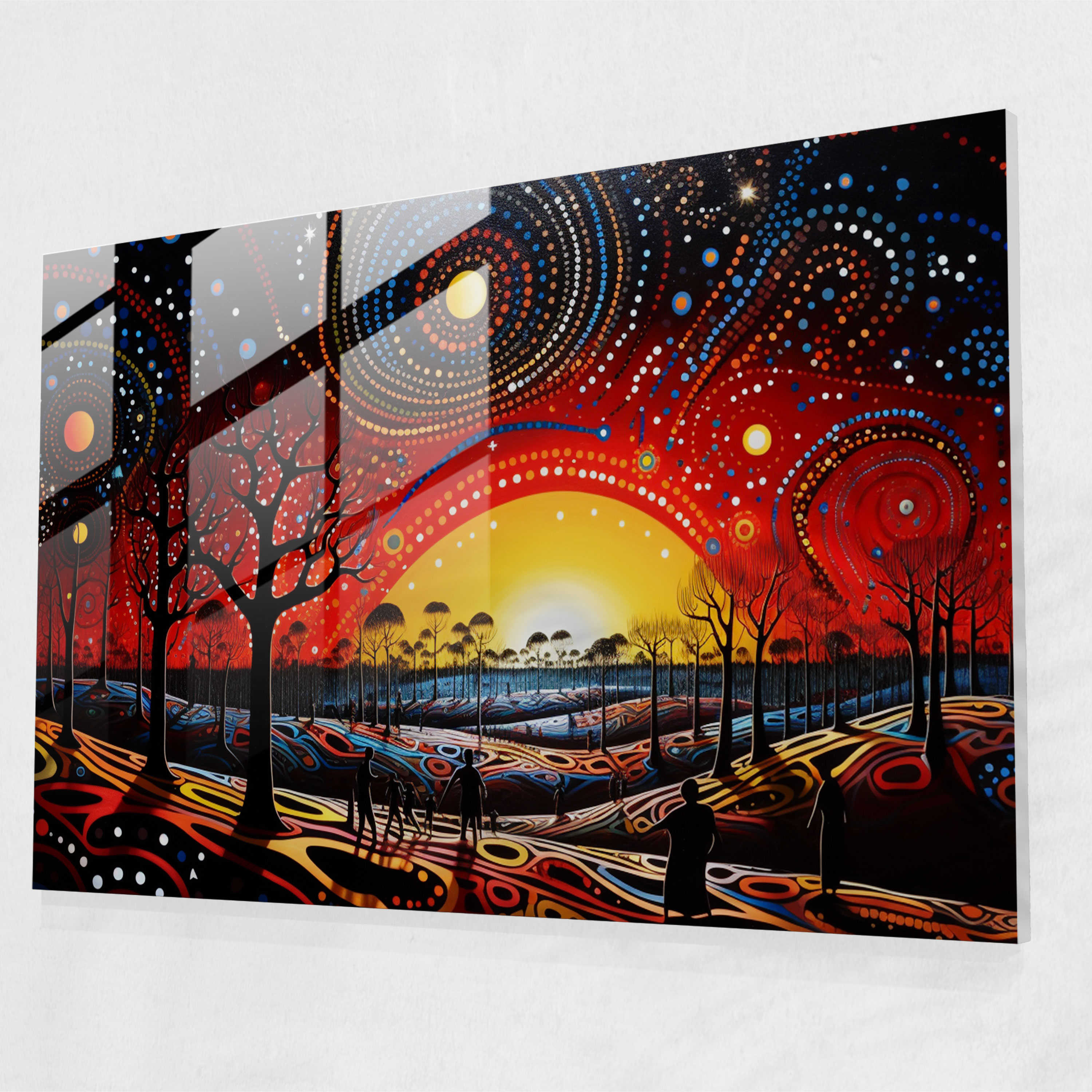 Aboriginal Dreamtime Glasbild - Aborigines Wanddekoration Moderne Kunst