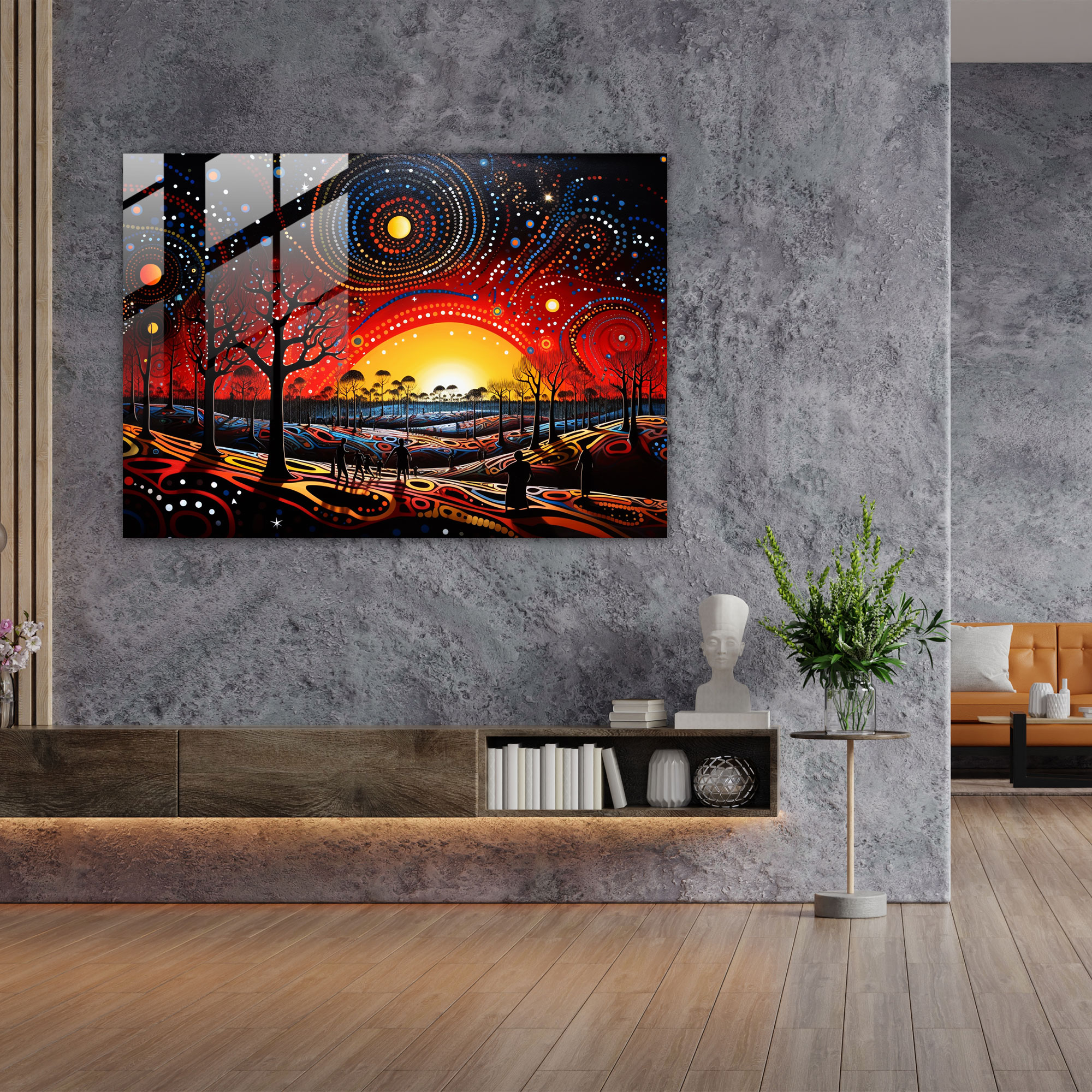 Aboriginal Dreamtime Glasbild - Aborigines Wanddekoration Moderne Kunst