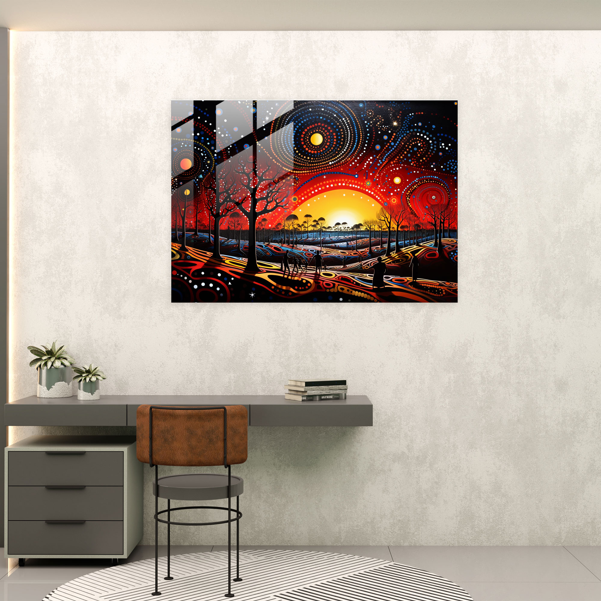 Aboriginal Dreamtime Glasbild - Aborigines Wanddekoration Moderne Kunst