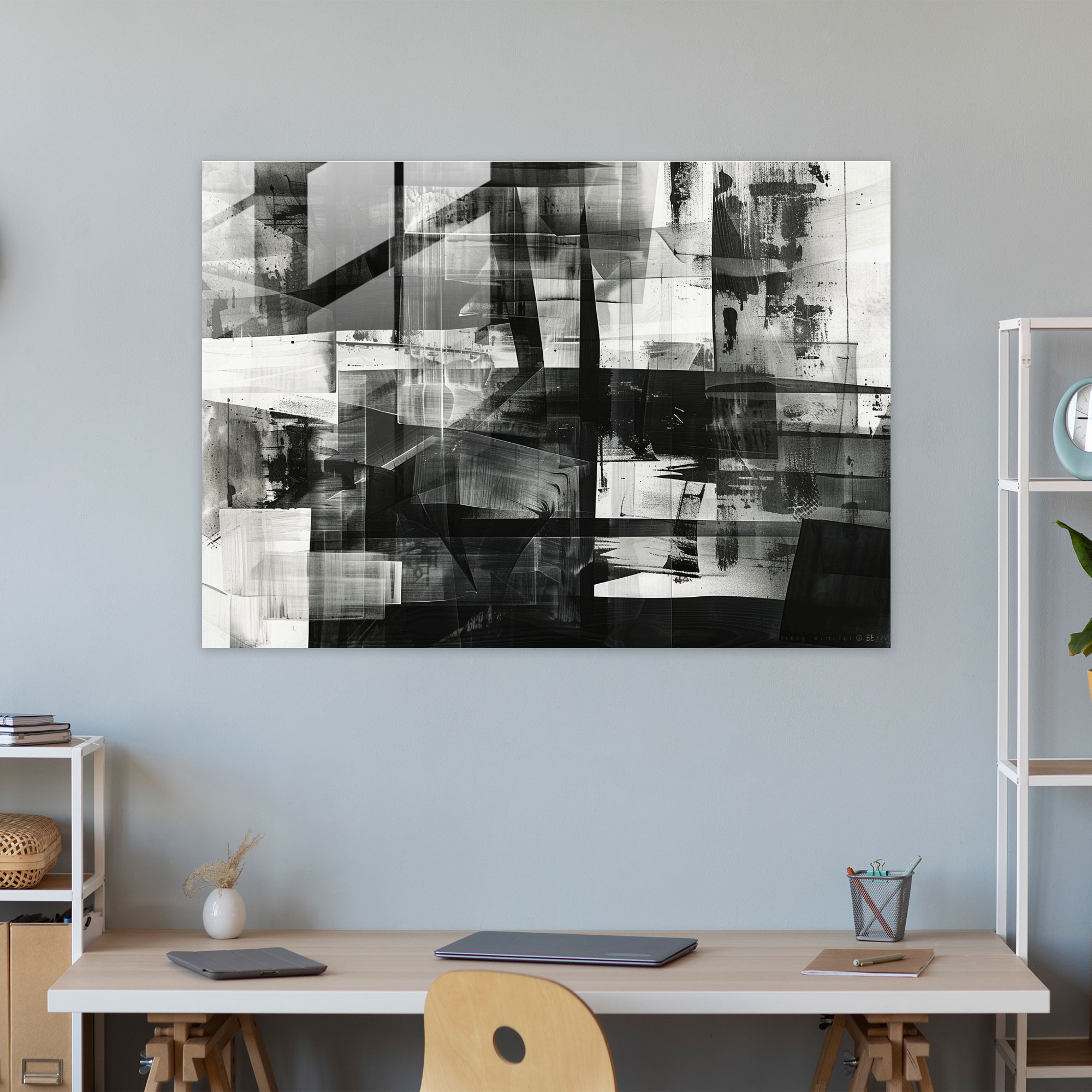 Black And White Abstract Glass Print - Abstract Art, Glass Print, Home Decoration, Abstract Art