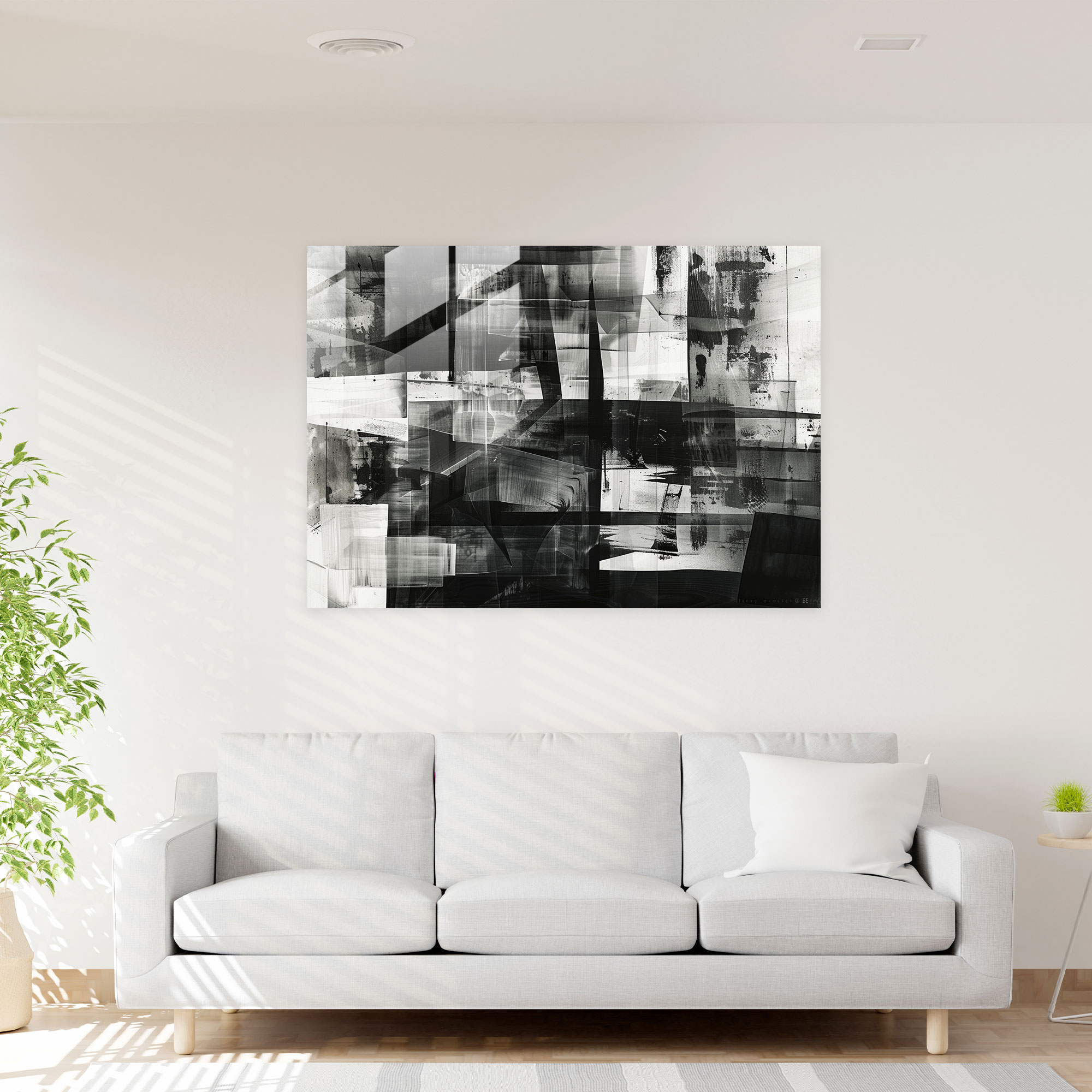 Black And White Abstract Glass Print - Abstract Art, Glass Print, Home Decoration, Abstract Art