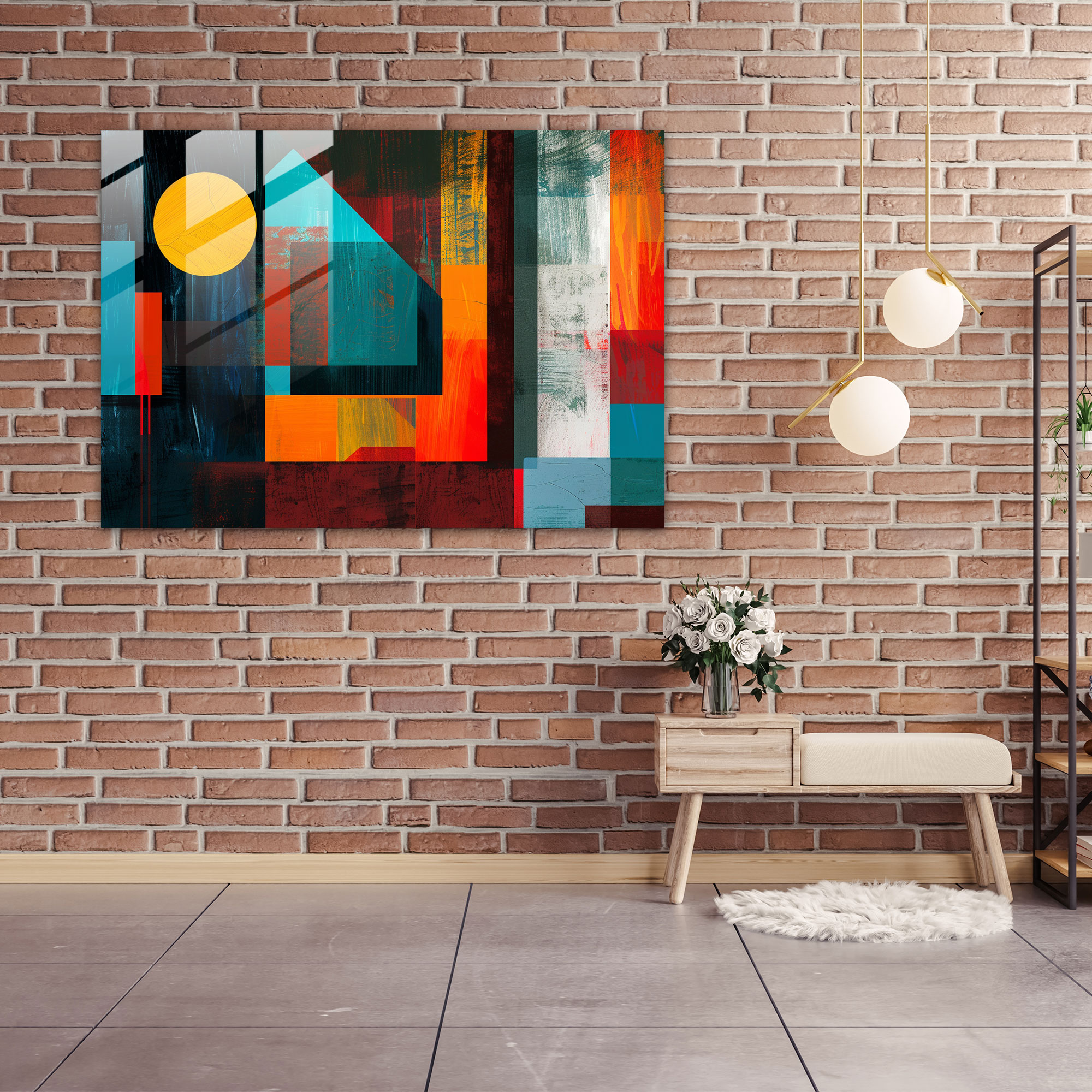 Abstract Art Glass Print - Abstract Art, Glass Print, Geometric Shapes, Home Decoration