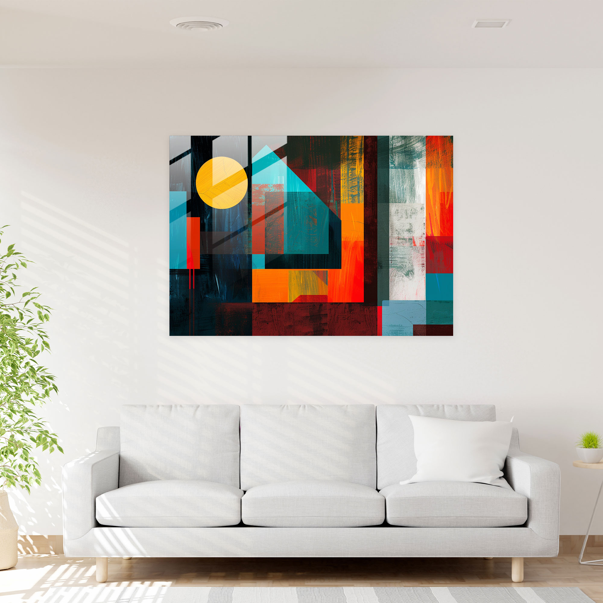 Abstract Art Glass Print - Abstract Art, Glass Print, Geometric Shapes, Home Decoration