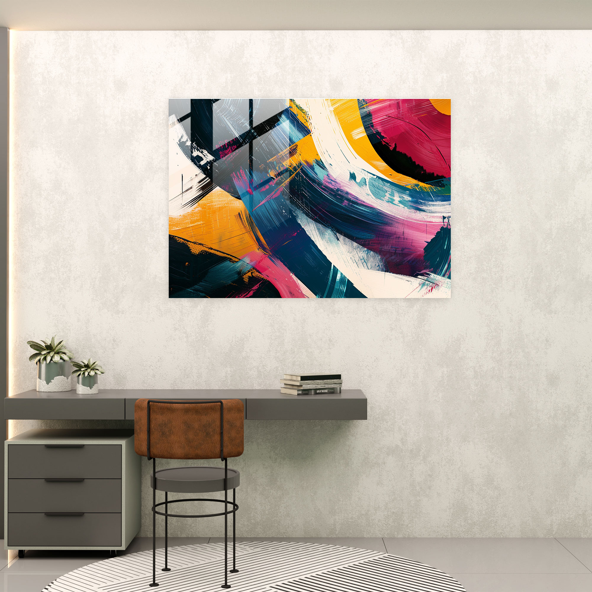 Abstract Art Wall Decoration - Abstract Art, Bold Brush Strokes, Vibrant Contrasts, Abstract Art
