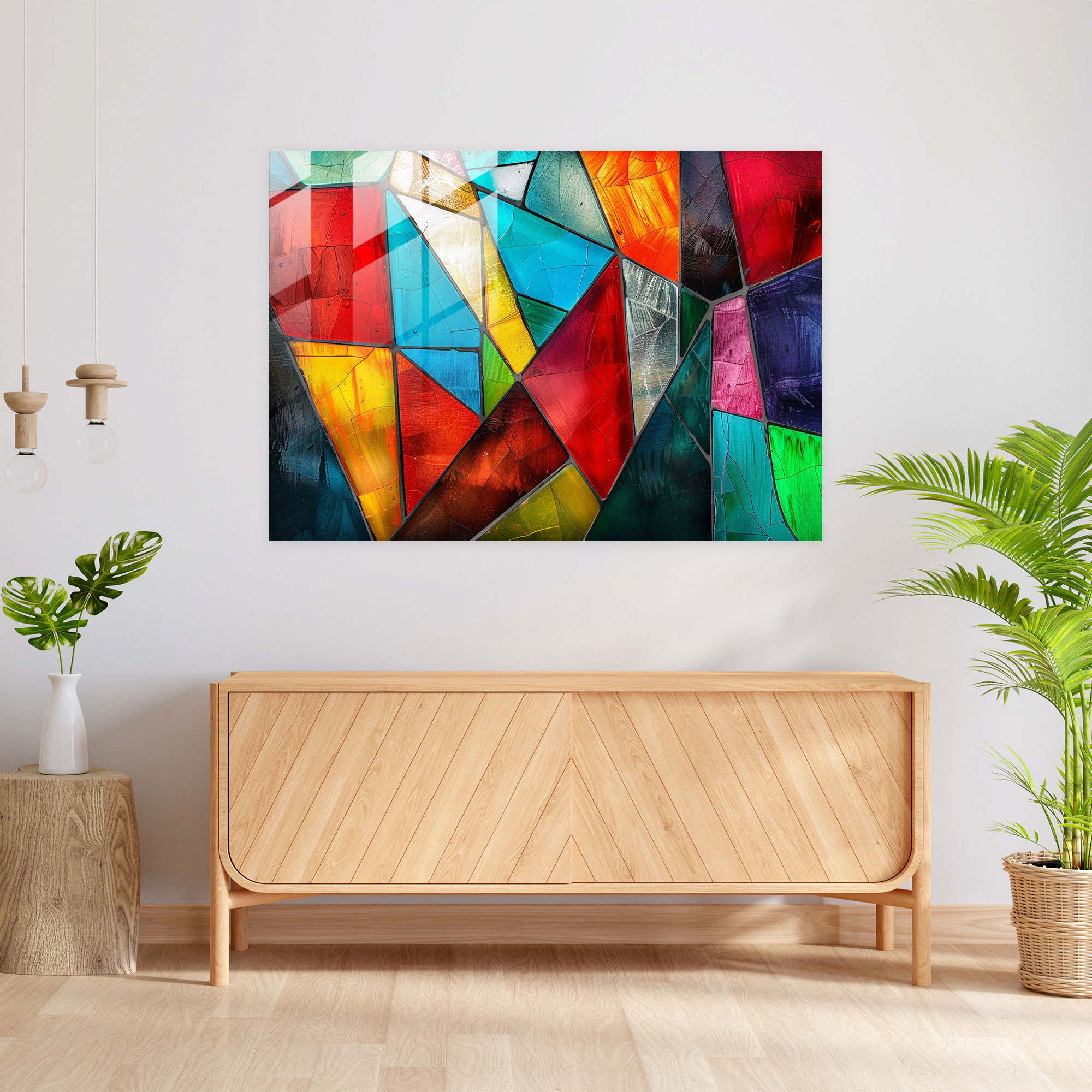 Vibrant Geometry Abstract Art Glass Print - Abstract Art, Glass Print, Modern Art, Geometric Shapes