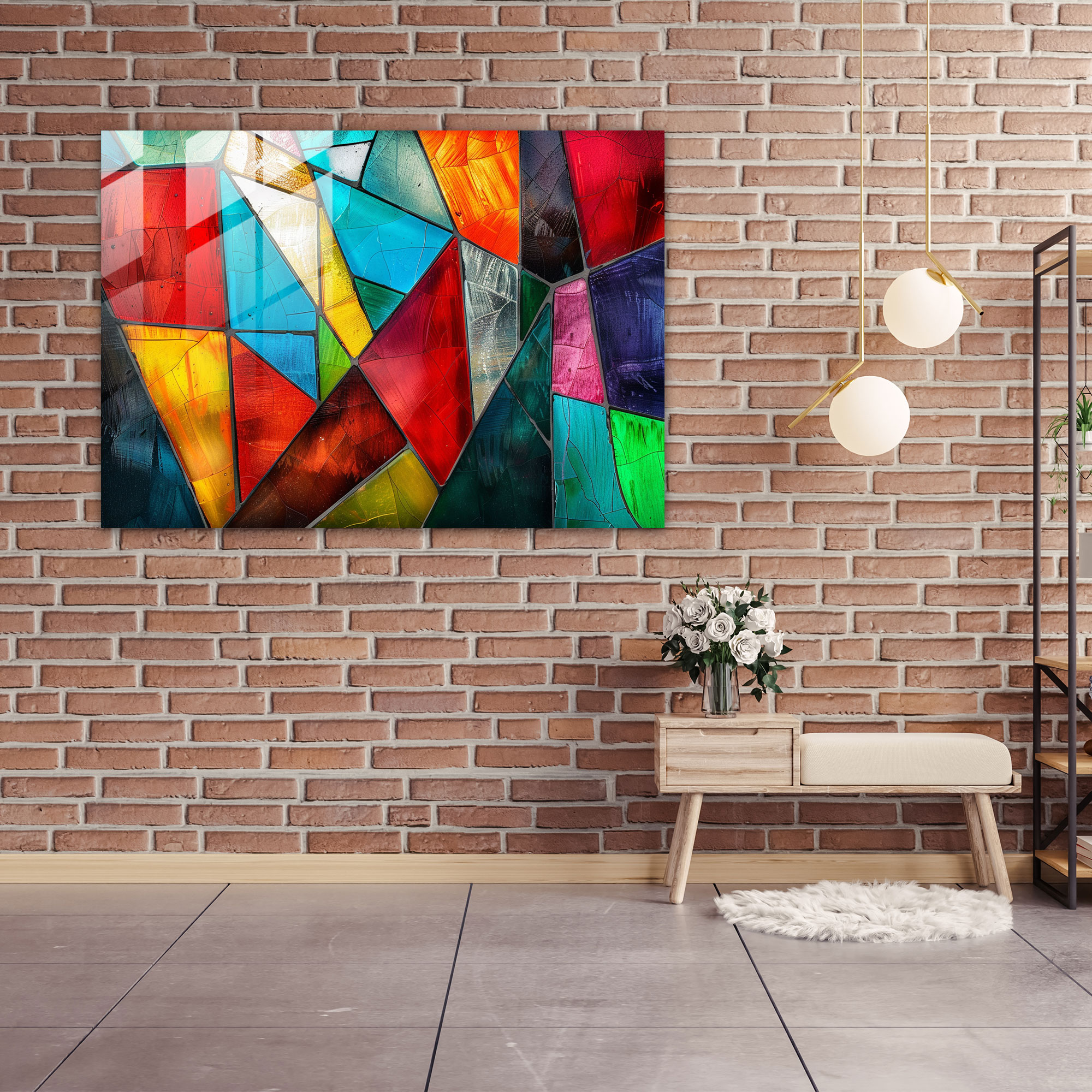 Vibrant Geometry Abstract Art Glass Print - Abstract Art, Glass Print, Modern Art, Geometric Shapes