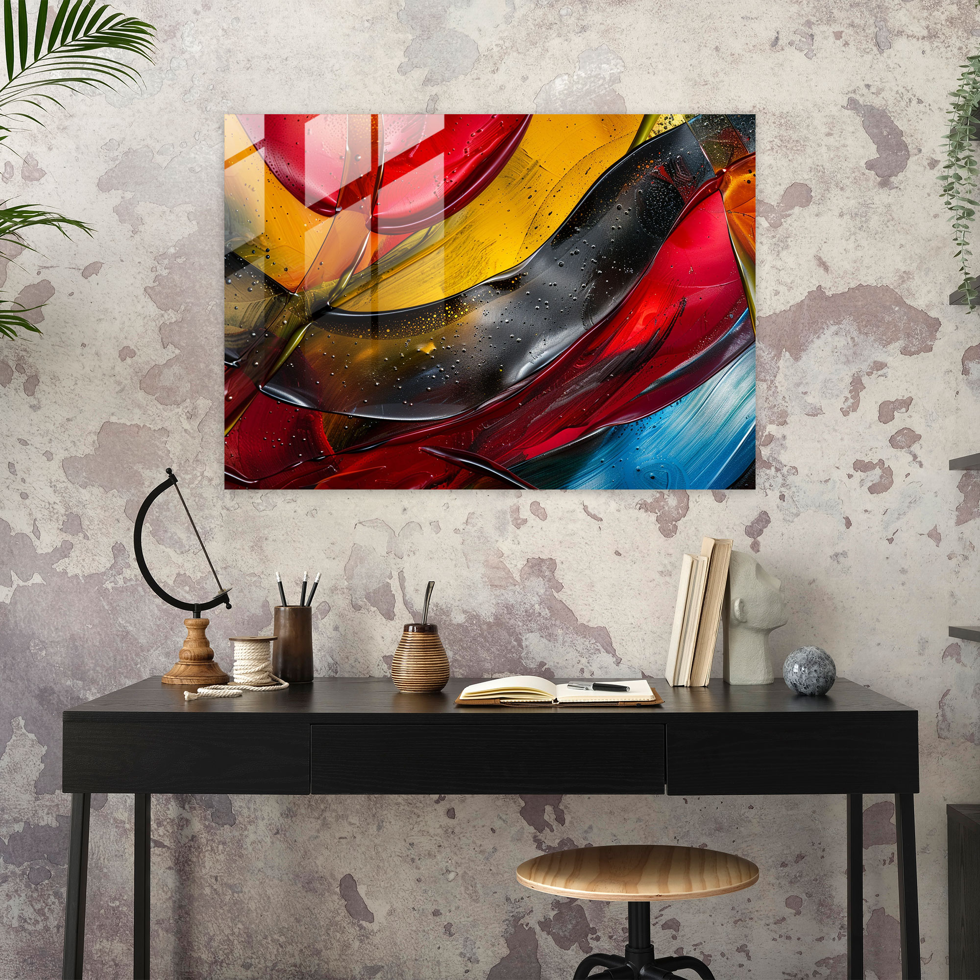 Primary Strokes Abstract Art Glass Art - Abstract Art, Bold Brush Strokes, Glass Art, Home Decoration