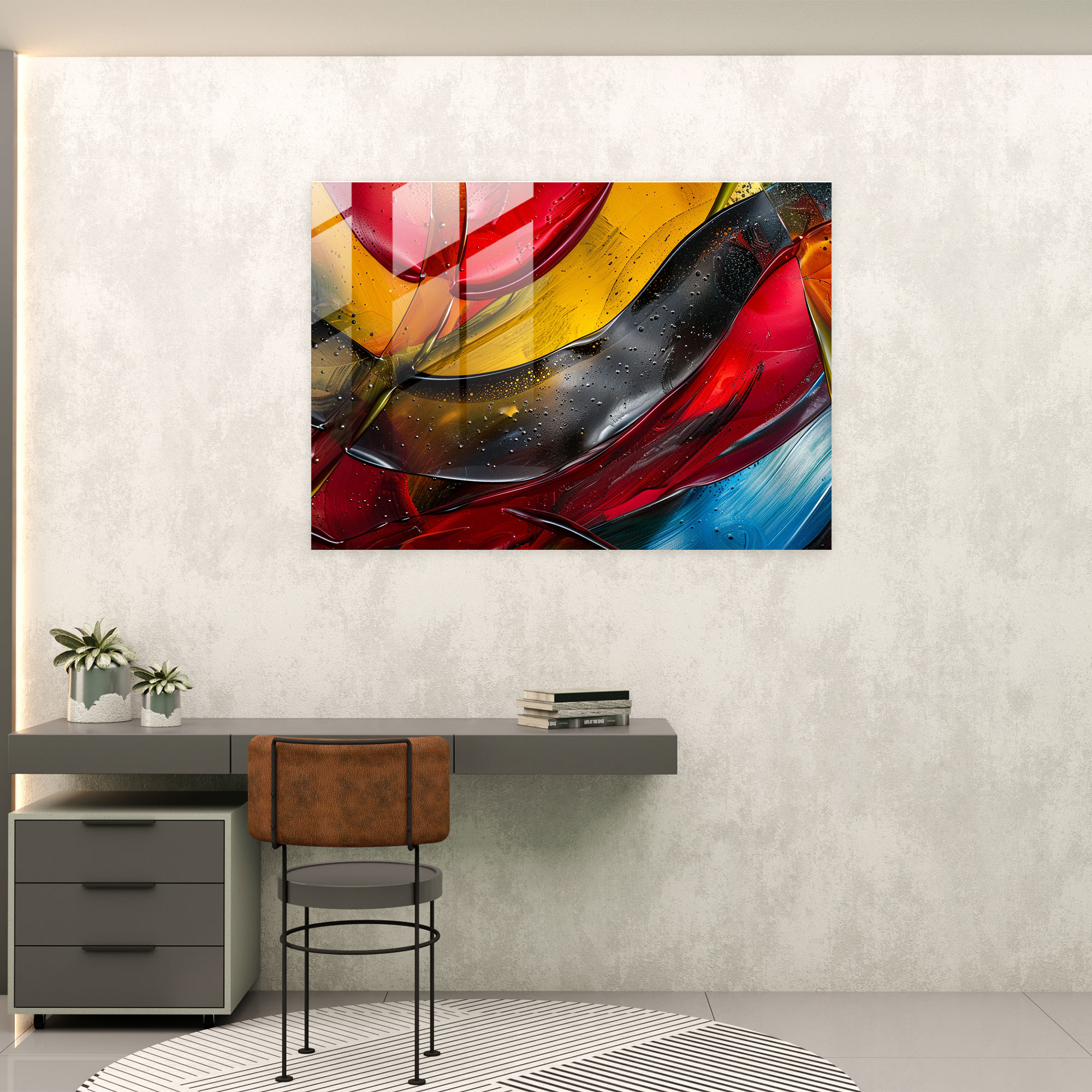 Primary Strokes Abstract Art Glass Art - Abstract Art, Bold Brush Strokes, Glass Art, Home Decoration