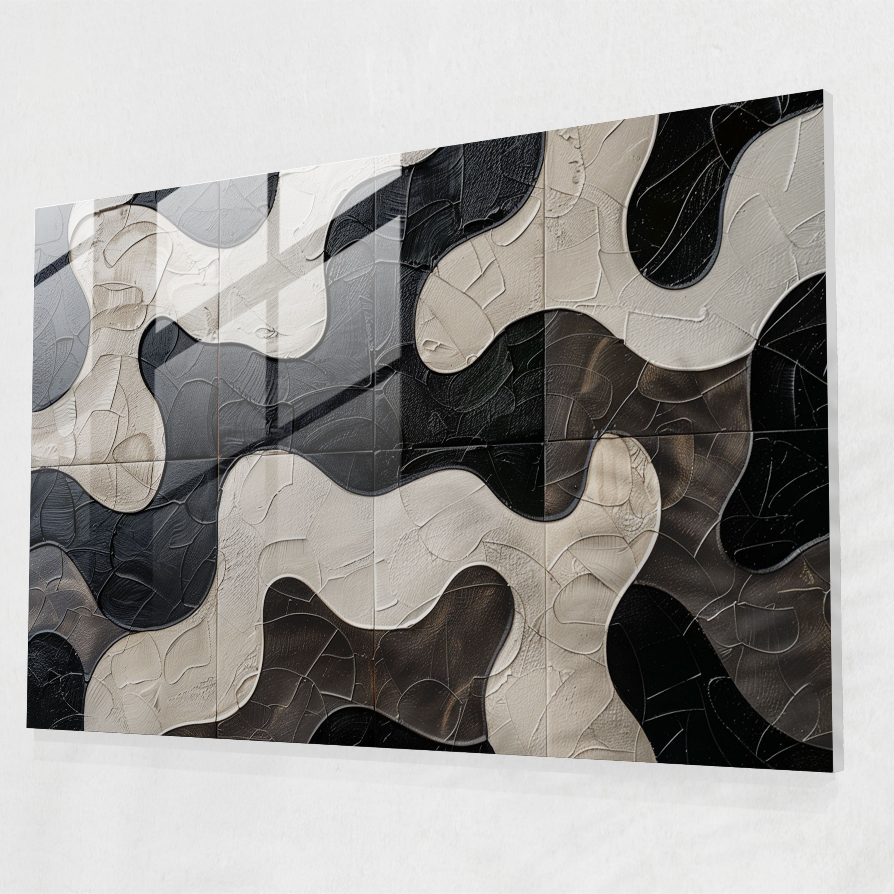 Monochromatic Interlock Abstract Art Wall Decoration - Abstract Art, Interlocking Shapes, Wall Decoration, Glass Print