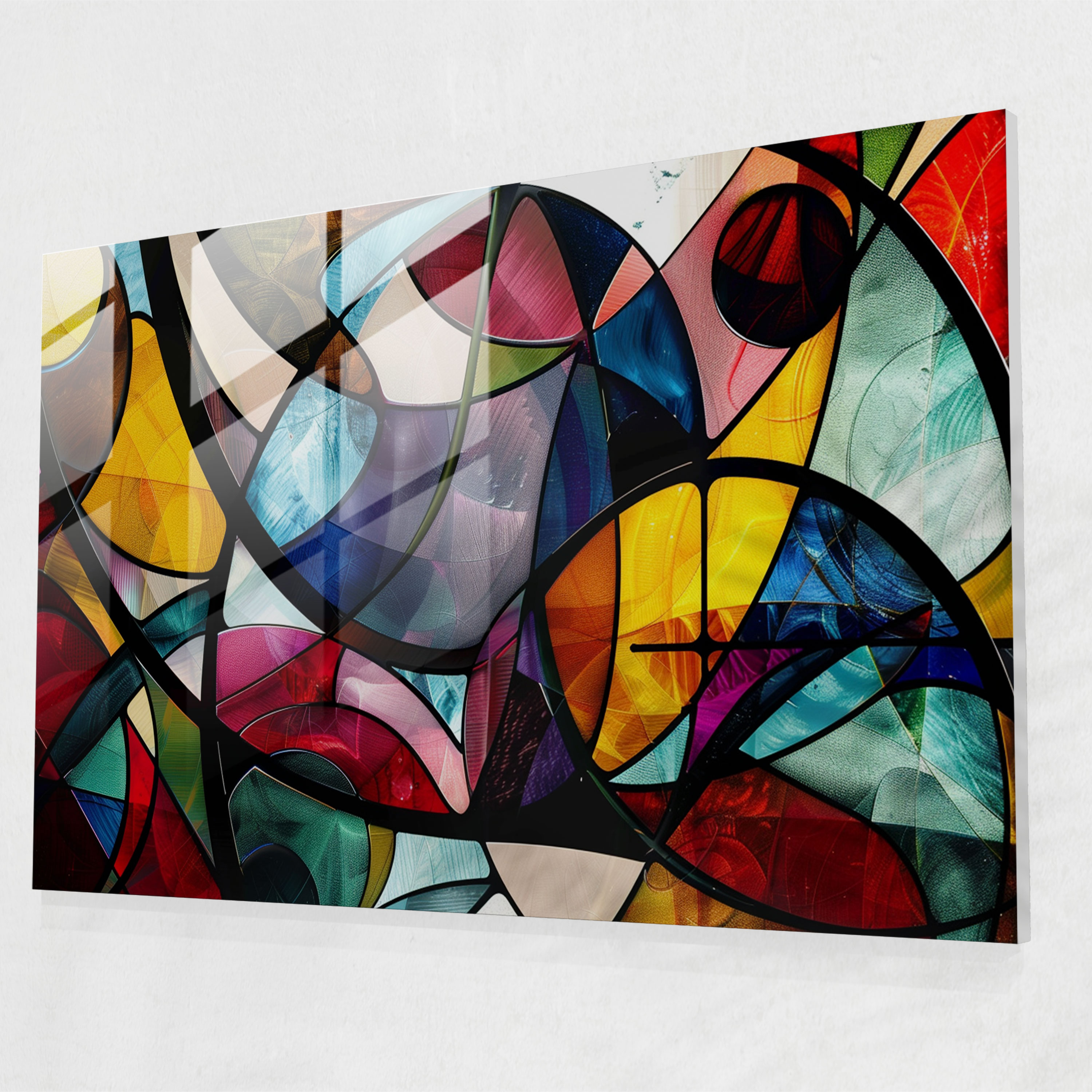 Abstract Art Glass Print, Colorful Swirls And Geometric Shapes - Abstract Art, Home Decoration, Wall Decoration, Abstract Art