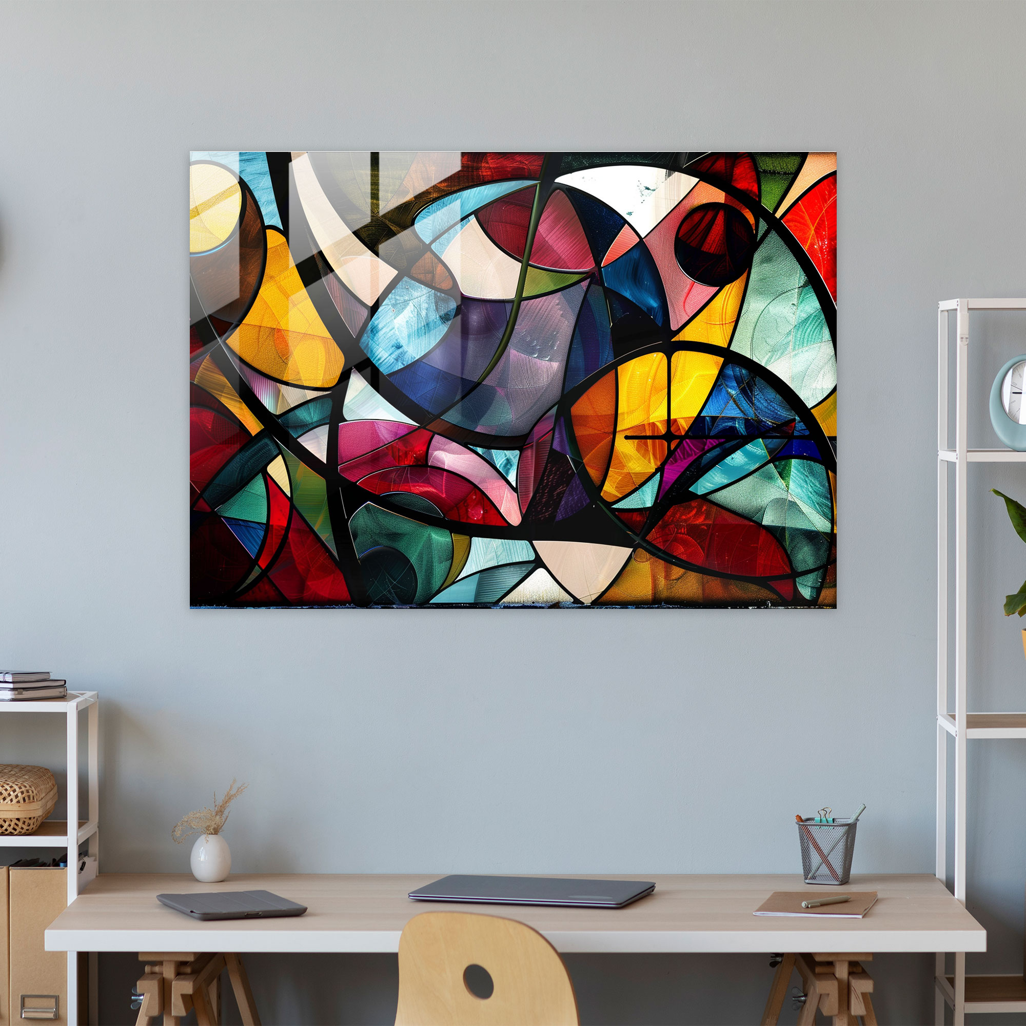 Abstract Art Glass Print, Colorful Swirls And Geometric Shapes - Abstract Art, Home Decoration, Wall Decoration, Abstract Art