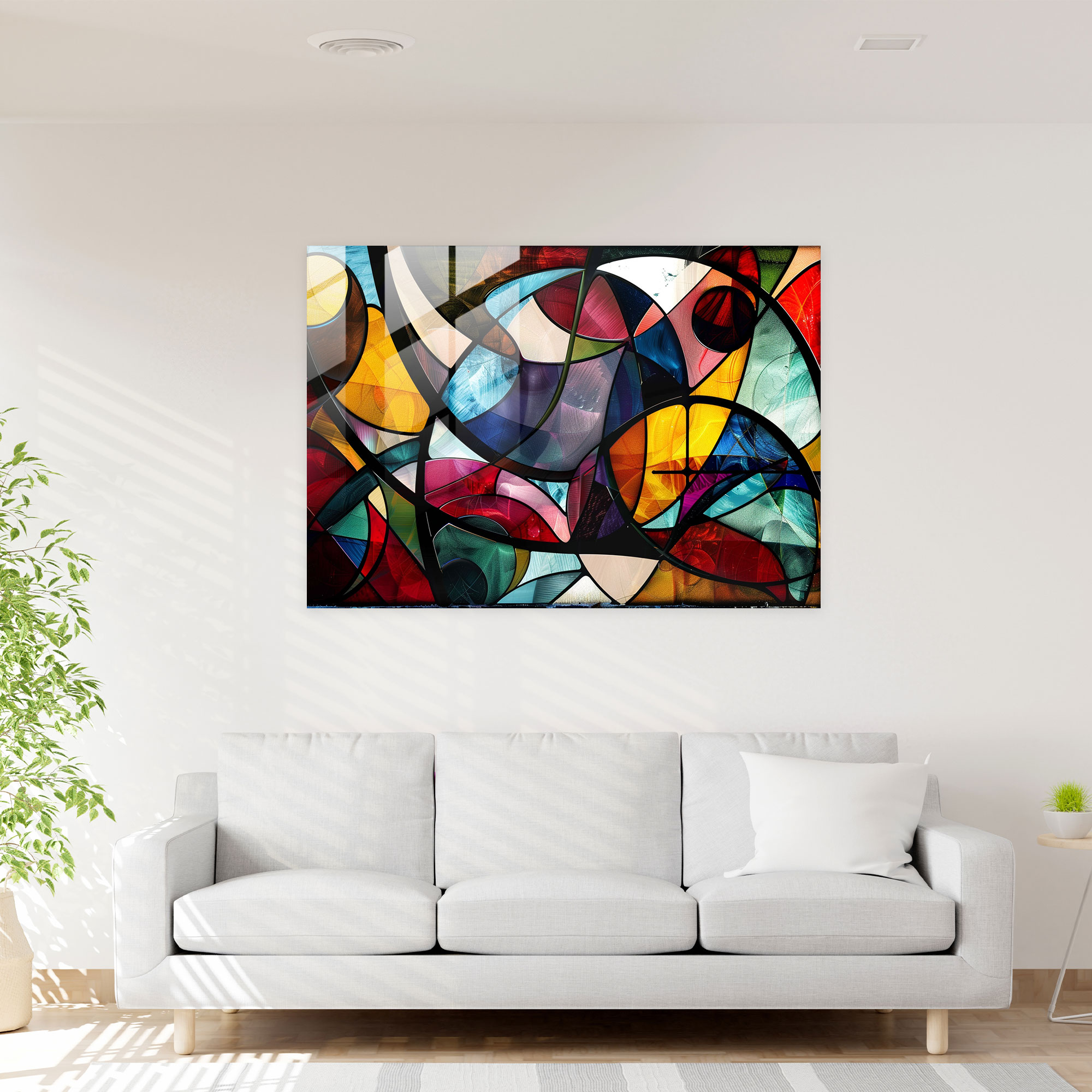 Abstract Art Glass Print, Colorful Swirls And Geometric Shapes - Abstract Art, Home Decoration, Wall Decoration, Abstract Art