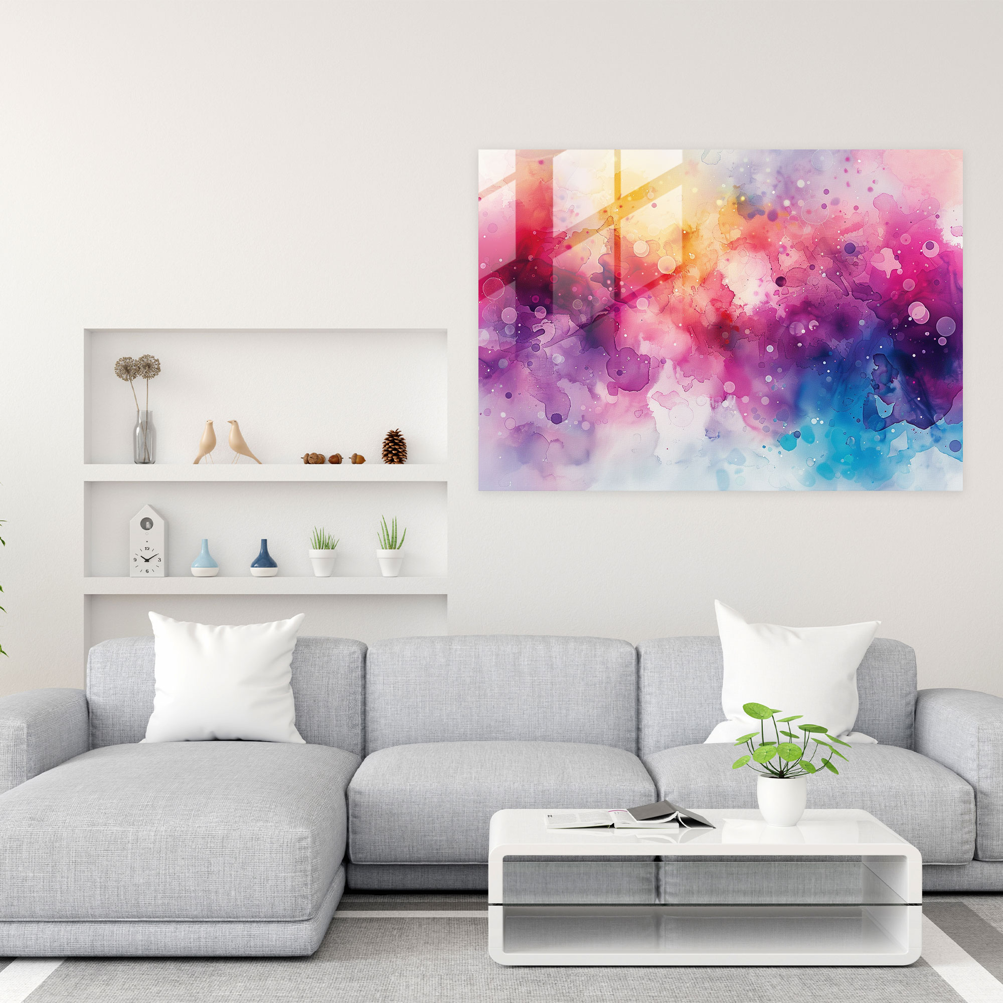 Abstract Art Glass Wall Art, Watercolor Splashes And Blurred Shapes - Abstract Art, Home Decoration, Abstract Art, Wall Decoration