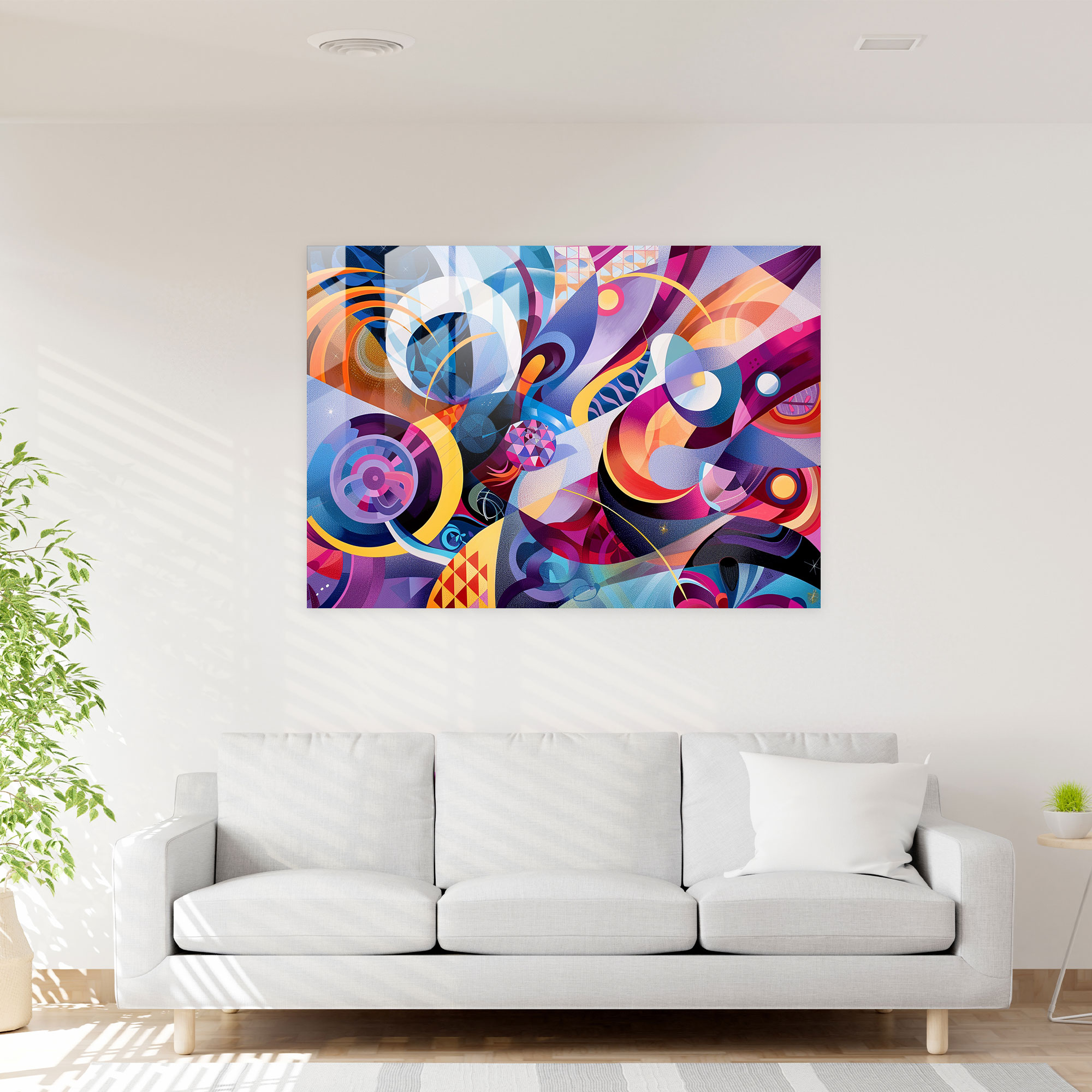 Abstract Art Glass Print - Abstract Art, Geometric Shapes, Home Decoration, Glass Wall Art