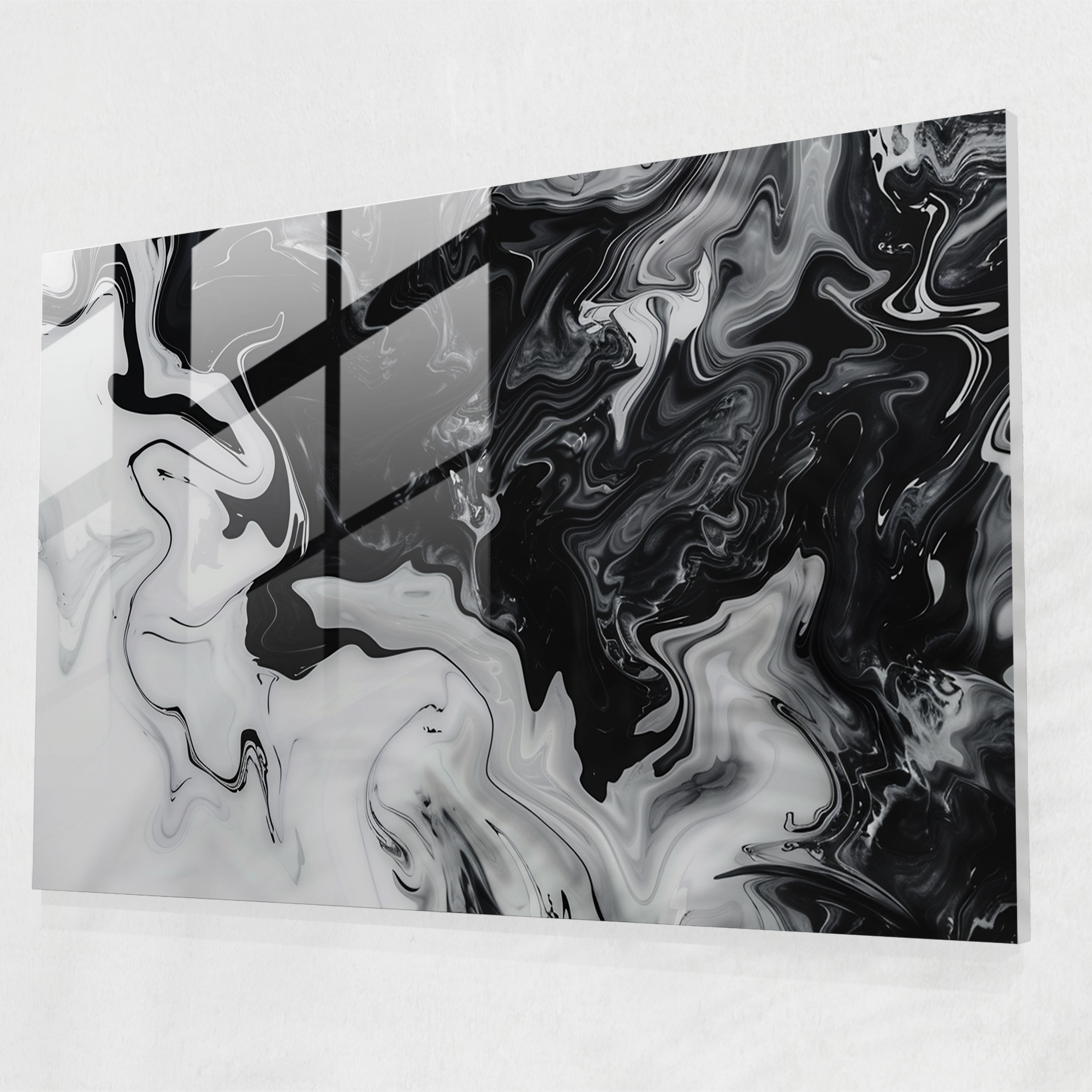 Monochromatic Abstract Glass Print - Abstract Art, Glass Print, Fluid Lines, Abstract Art