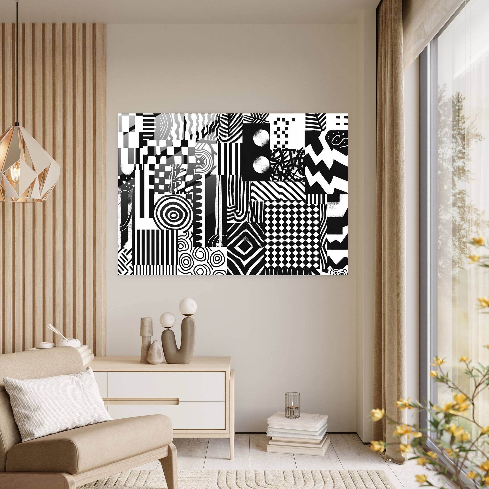 Geometric Glass Wall Art - Monochrome Design - Abstract Art, Modern Art, Wall Decoration, Abstract Art