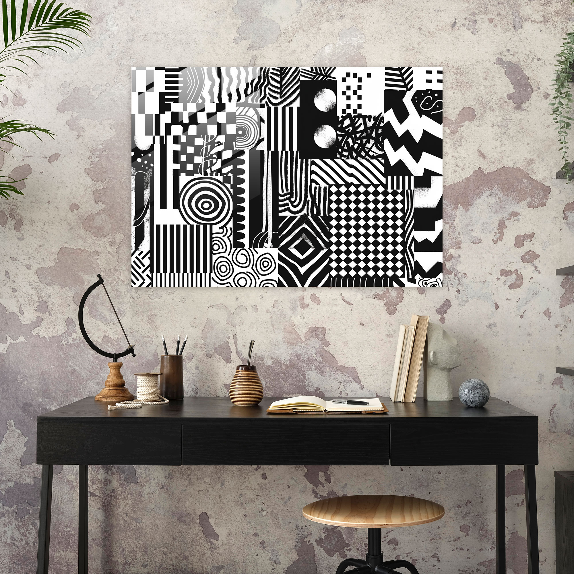 Geometric Glass Wall Art - Monochrome Design - Abstract Art, Modern Art, Wall Decoration, Abstract Art