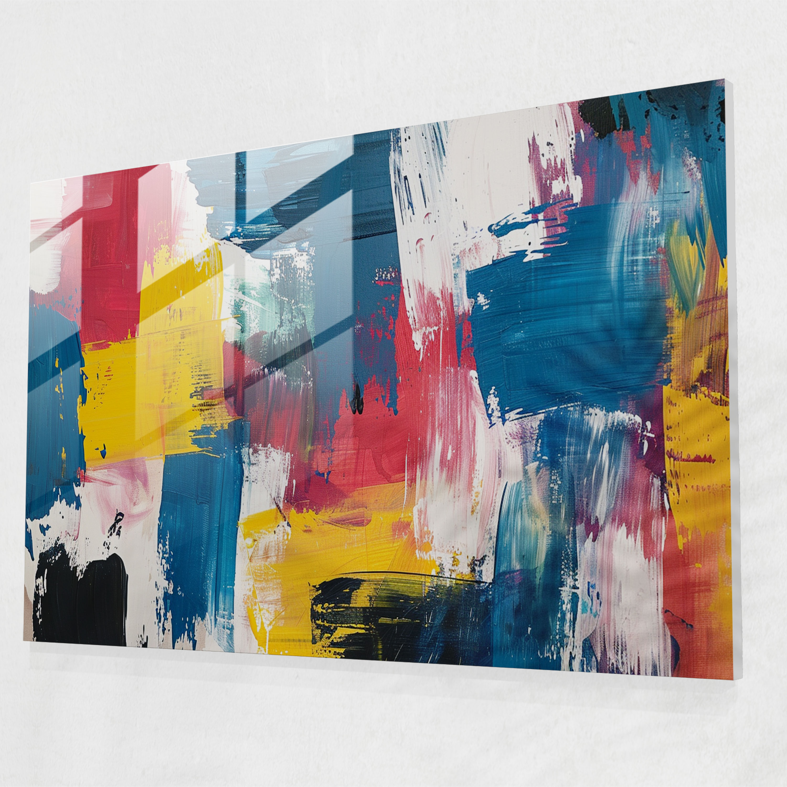Primary Colors Abstract Glass Print - Brush Strokes - Abstract Art, Abstract Art, Home Decoration, Modern Art