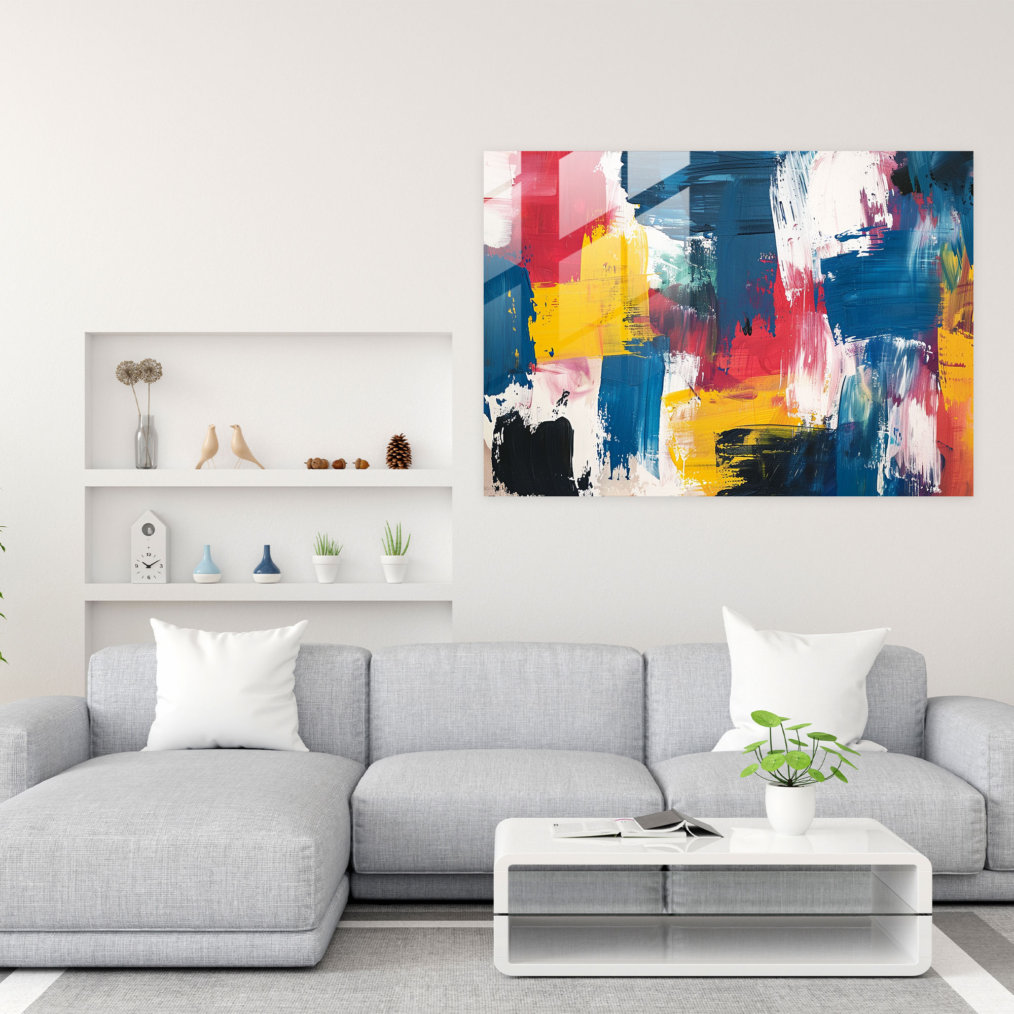 Primary Colors Abstract Glass Print - Brush Strokes - Abstract Art, Abstract Art, Home Decoration, Modern Art