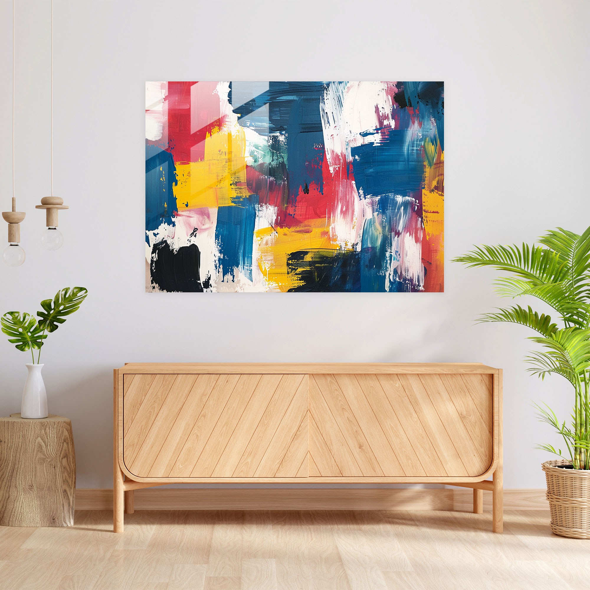 Primary Colors Abstract Glass Print - Brush Strokes - Abstract Art, Abstract Art, Home Decoration, Modern Art