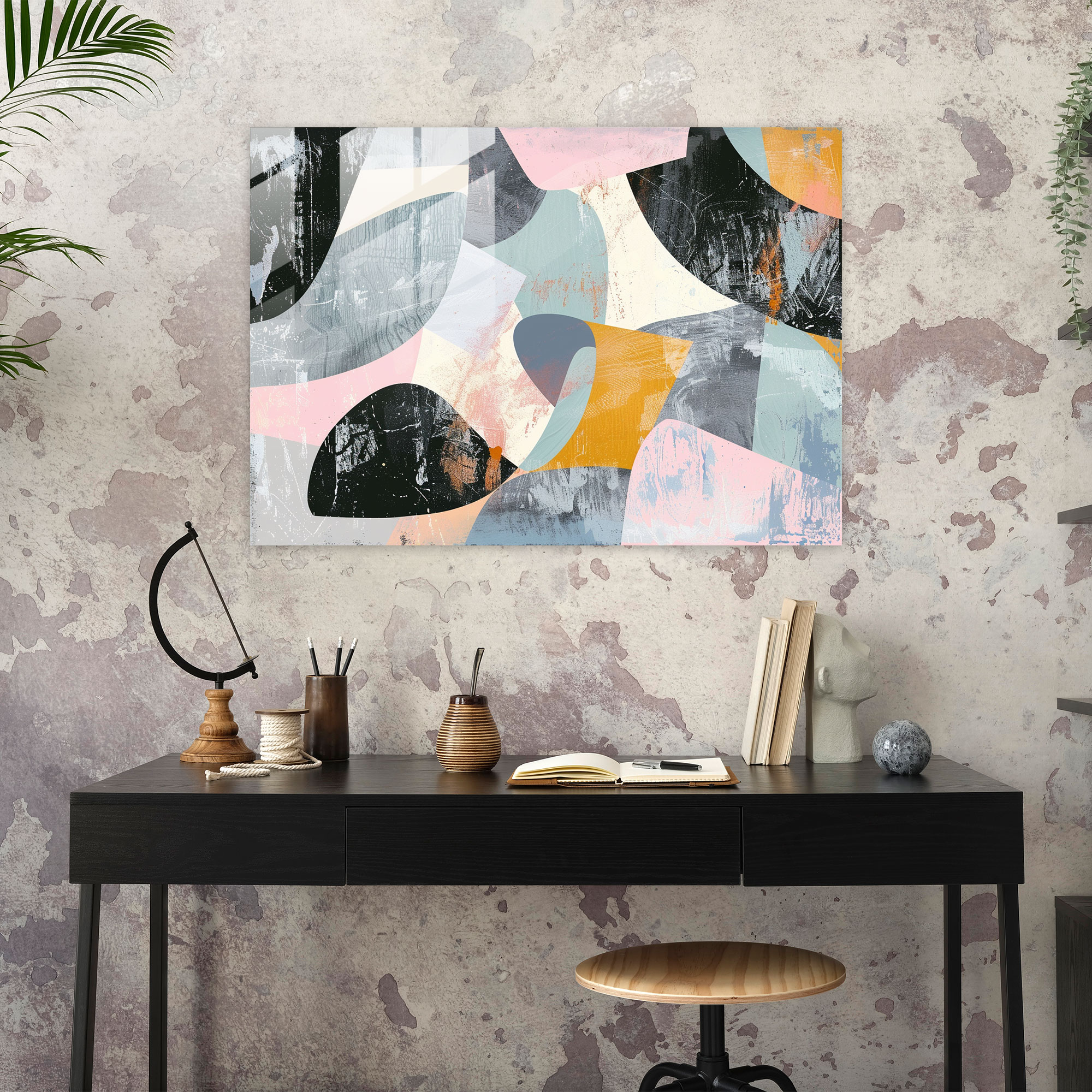 Pastel Shapes Glass Print - Abstract Collage - Abstract Art, Abstract Art, Modern Art, Glass Print