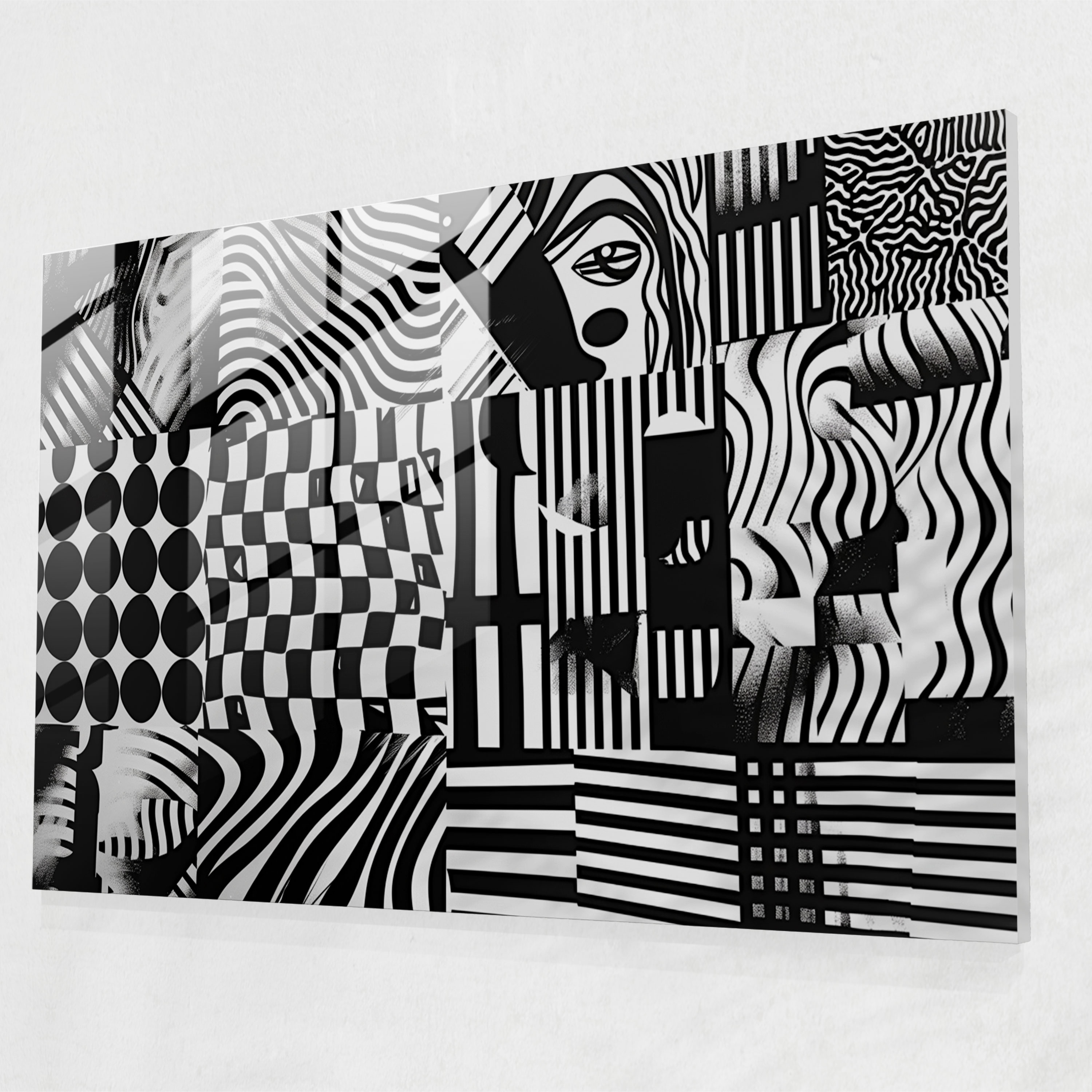 Monochromatic Abstract Glass Wall Art - Edgy Patterns - Abstract Art, Glass Wall Art, Modern Art, Abstract Art
