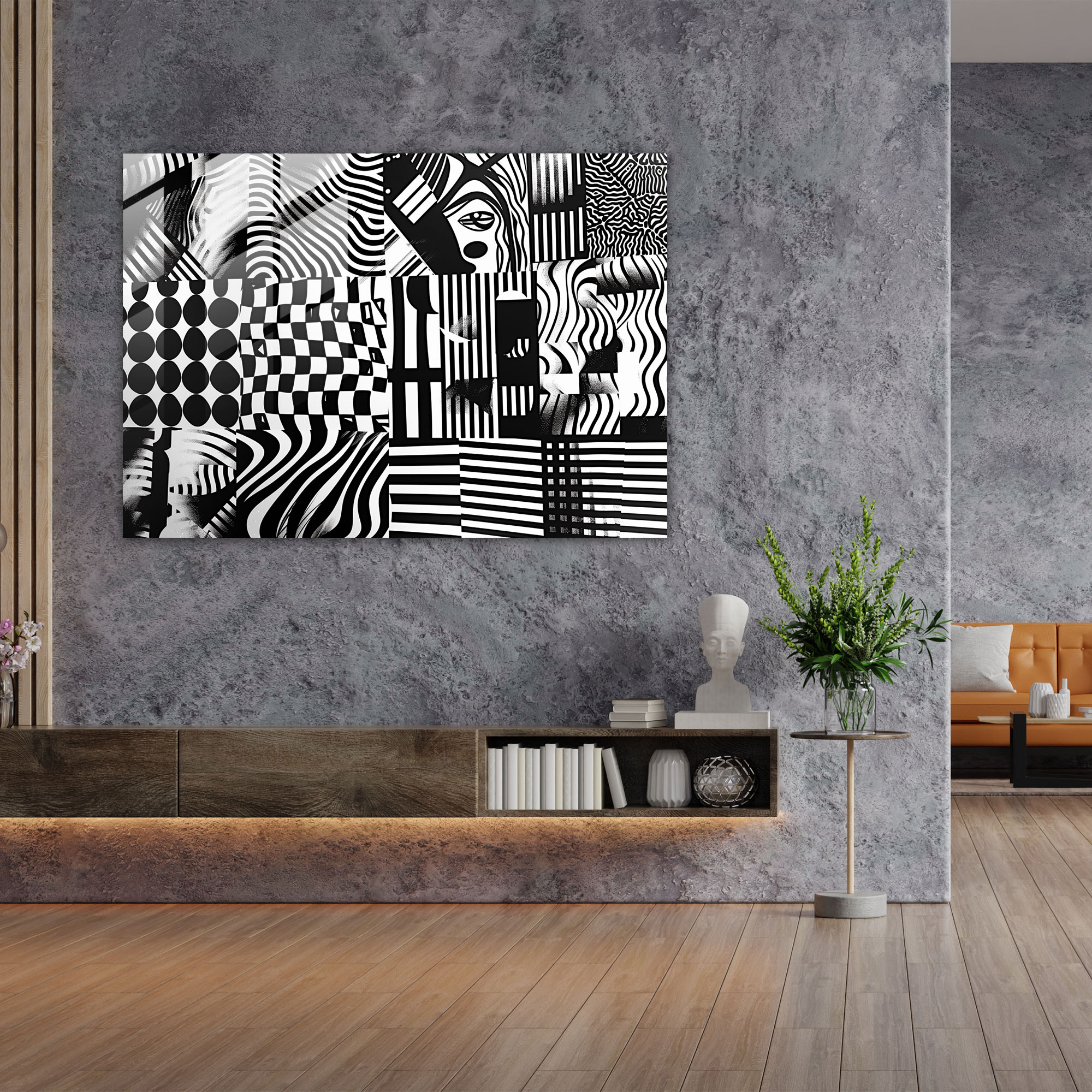 Monochromatic Abstract Glass Wall Art - Edgy Patterns - Abstract Art, Glass Wall Art, Modern Art, Abstract Art