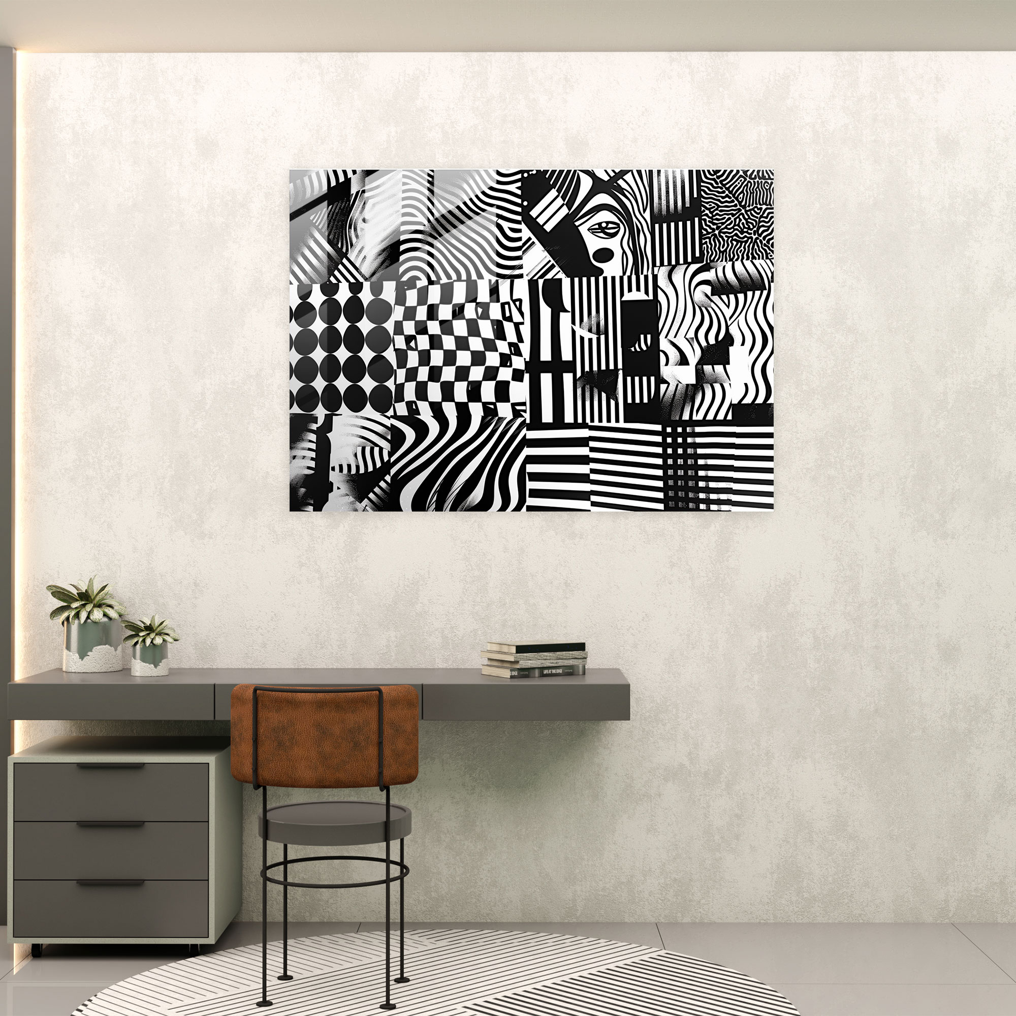 Monochromatic Abstract Glass Wall Art - Edgy Patterns - Abstract Art, Glass Wall Art, Modern Art, Abstract Art