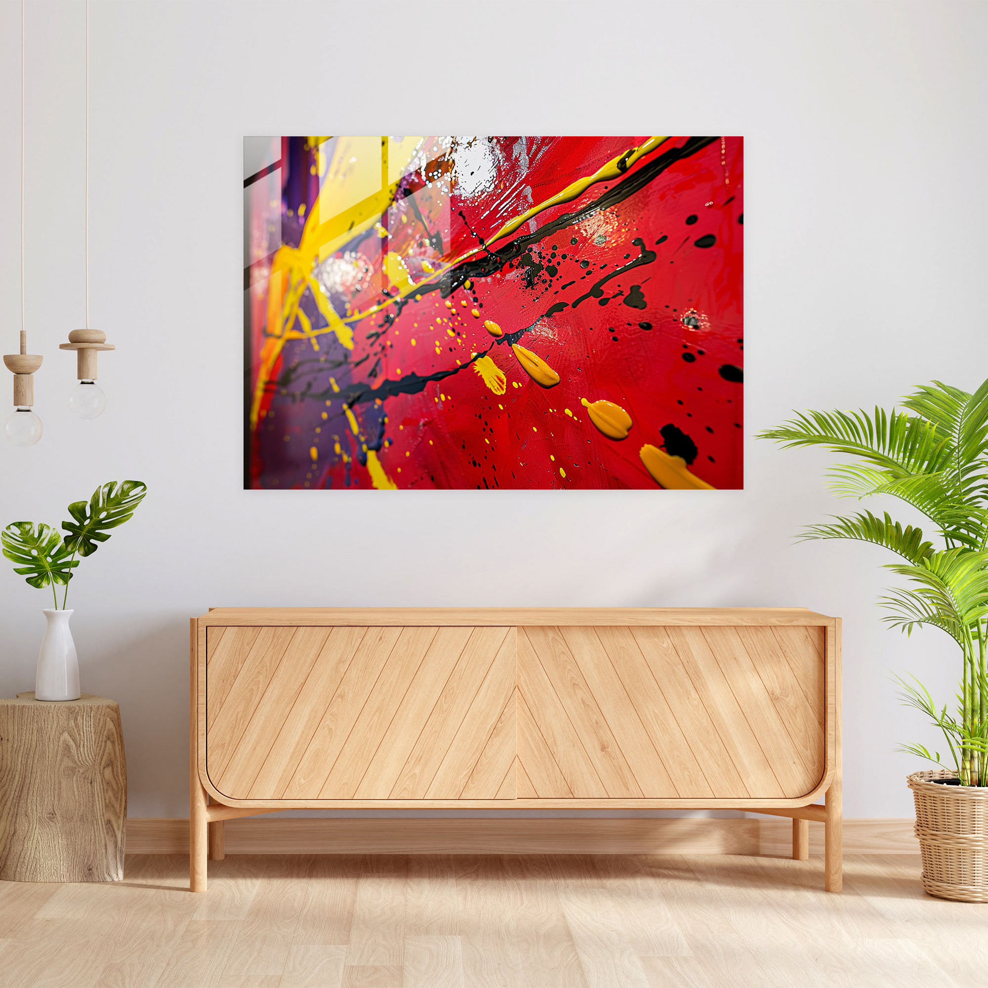 Energetic Color Splatter Glass Wall Art - Abstract Art, Color Splatter, Energetic Composition, Abstract Art