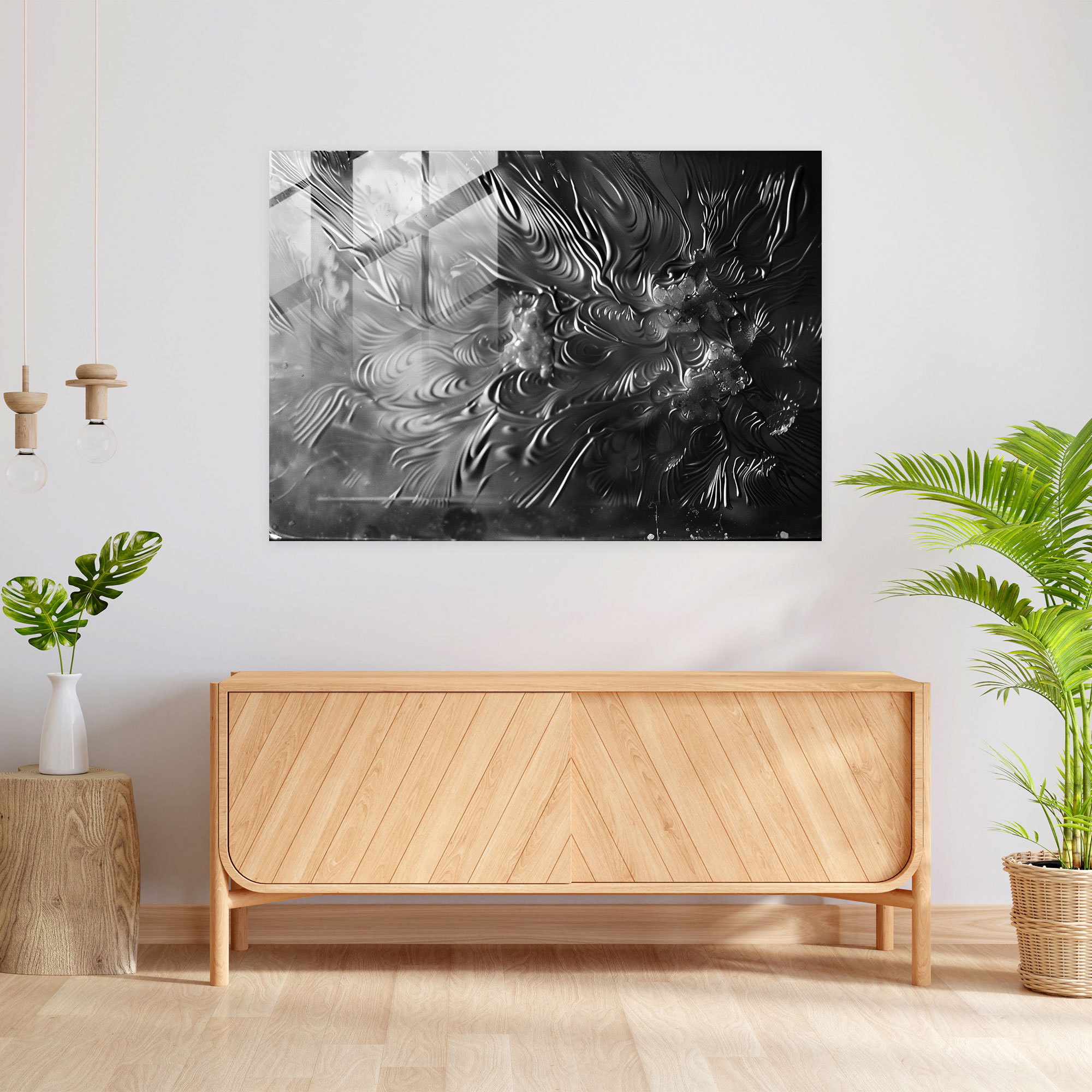 Monochromatic Texture Glass Print - Abstract Art, Glass Print, Home Decoration, Dynamic Texture