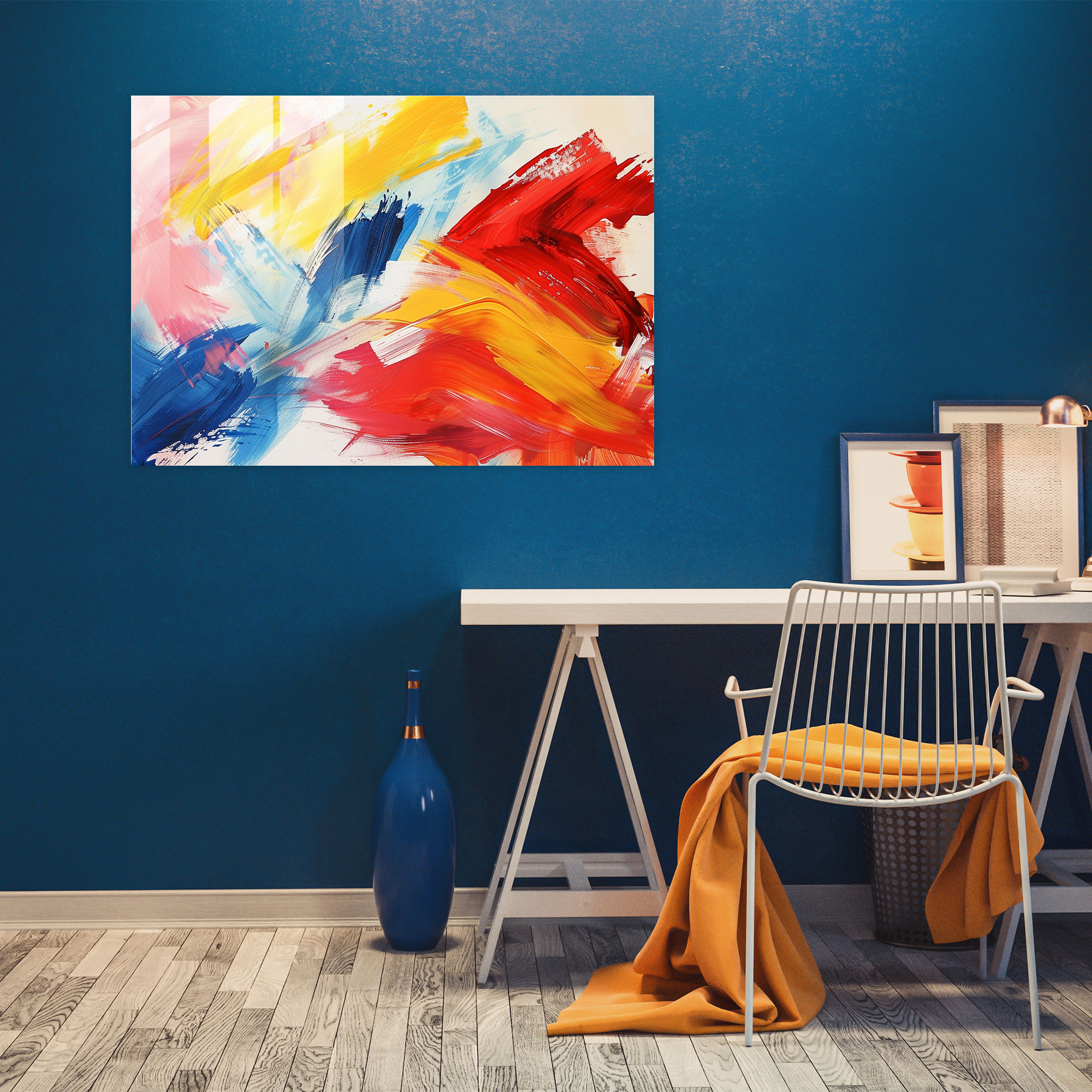 Brush Strokes Glass Print - Abstract Art, Primary Colors, Glass Print, Home Decoration