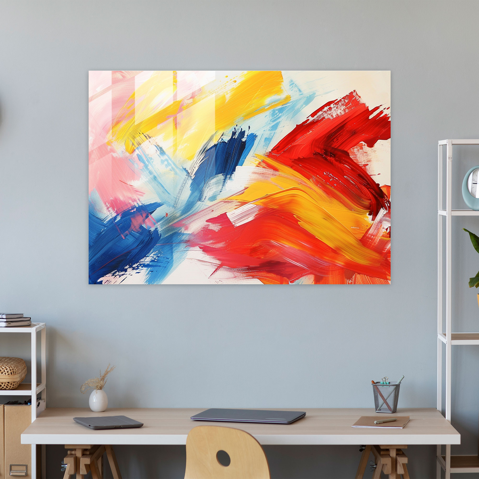 Brush Strokes Glass Print - Abstract Art, Primary Colors, Glass Print, Home Decoration