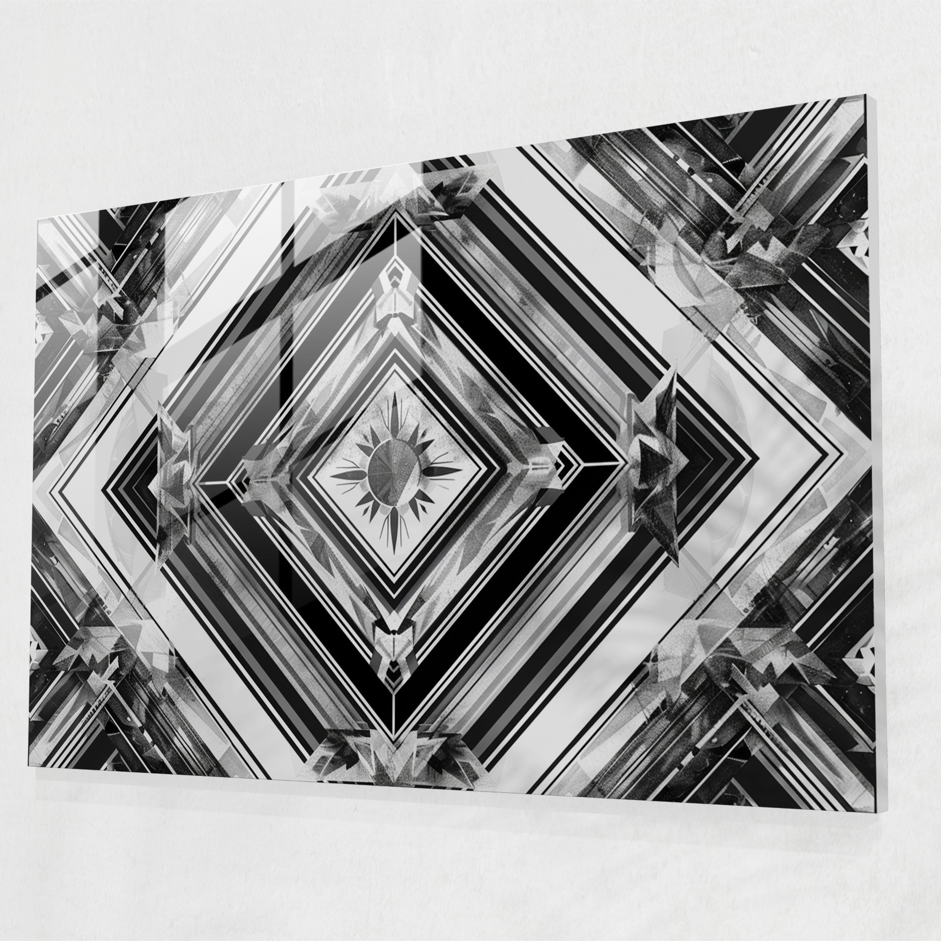 Symmetrical Patterns Glass Wall Art - Abstract Art, Abstract Art, Monochromatic Tones, Glass Wall Art