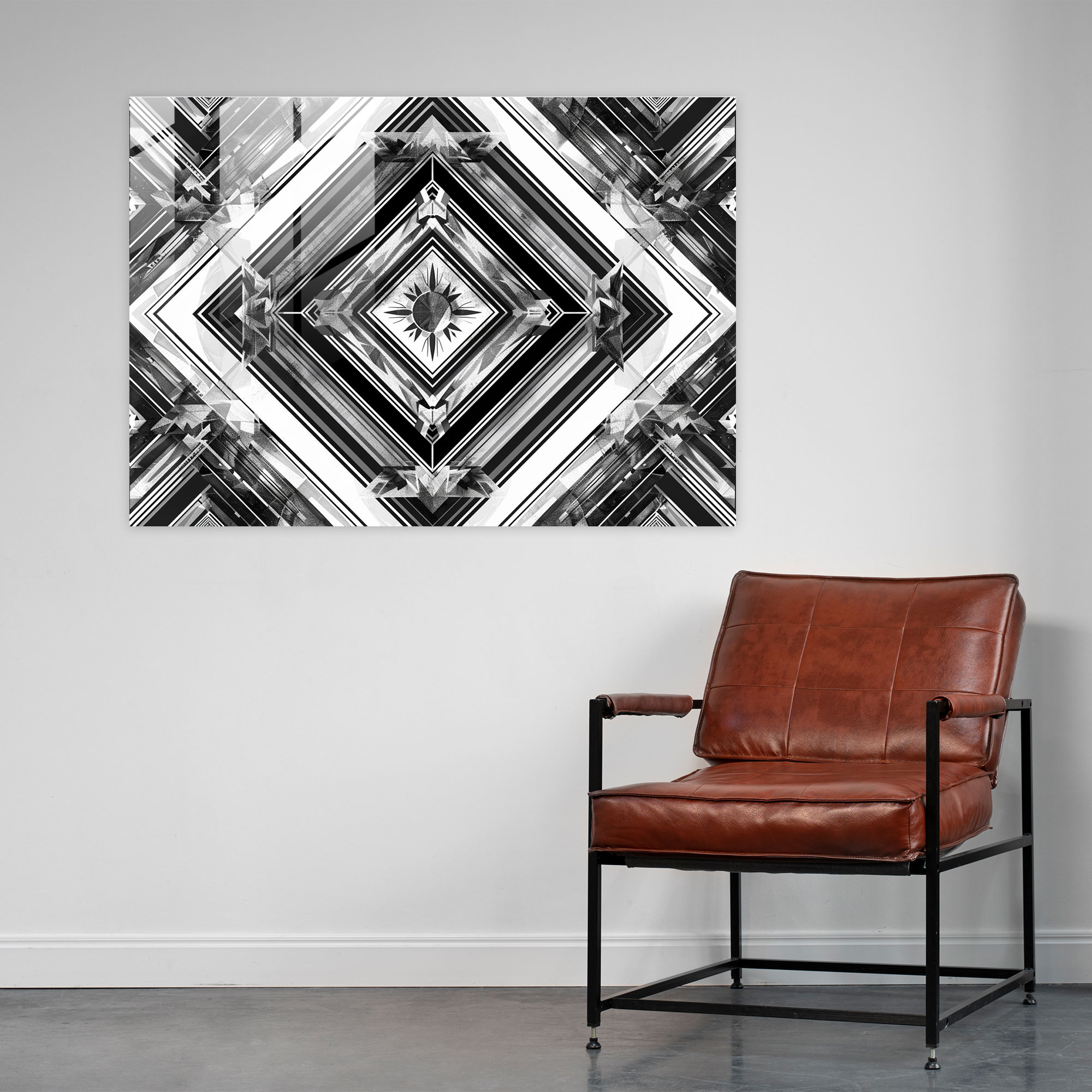 Symmetrical Patterns Glass Wall Art - Abstract Art, Abstract Art, Monochromatic Tones, Glass Wall Art