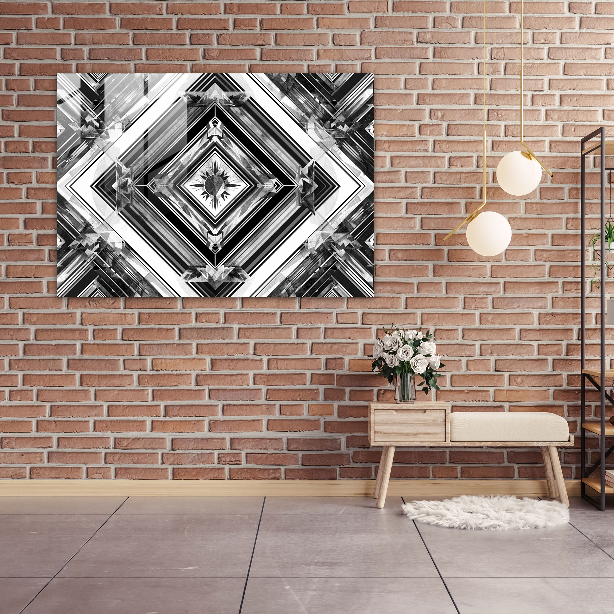 Symmetrical Patterns Glass Wall Art - Abstract Art, Abstract Art, Monochromatic Tones, Glass Wall Art