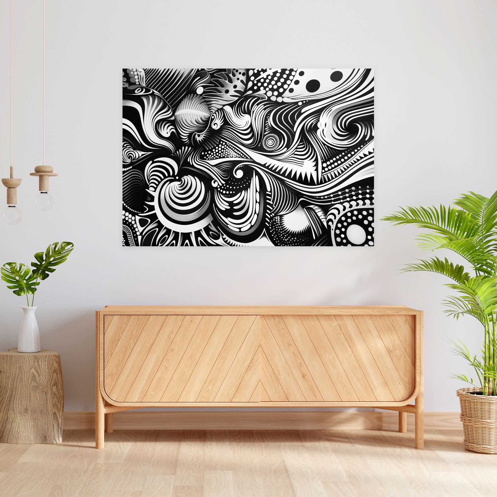 Black And White Abstract Art Canvas Print - Abstract Art, Intricate Patterns, Canvas, Wall Decoration