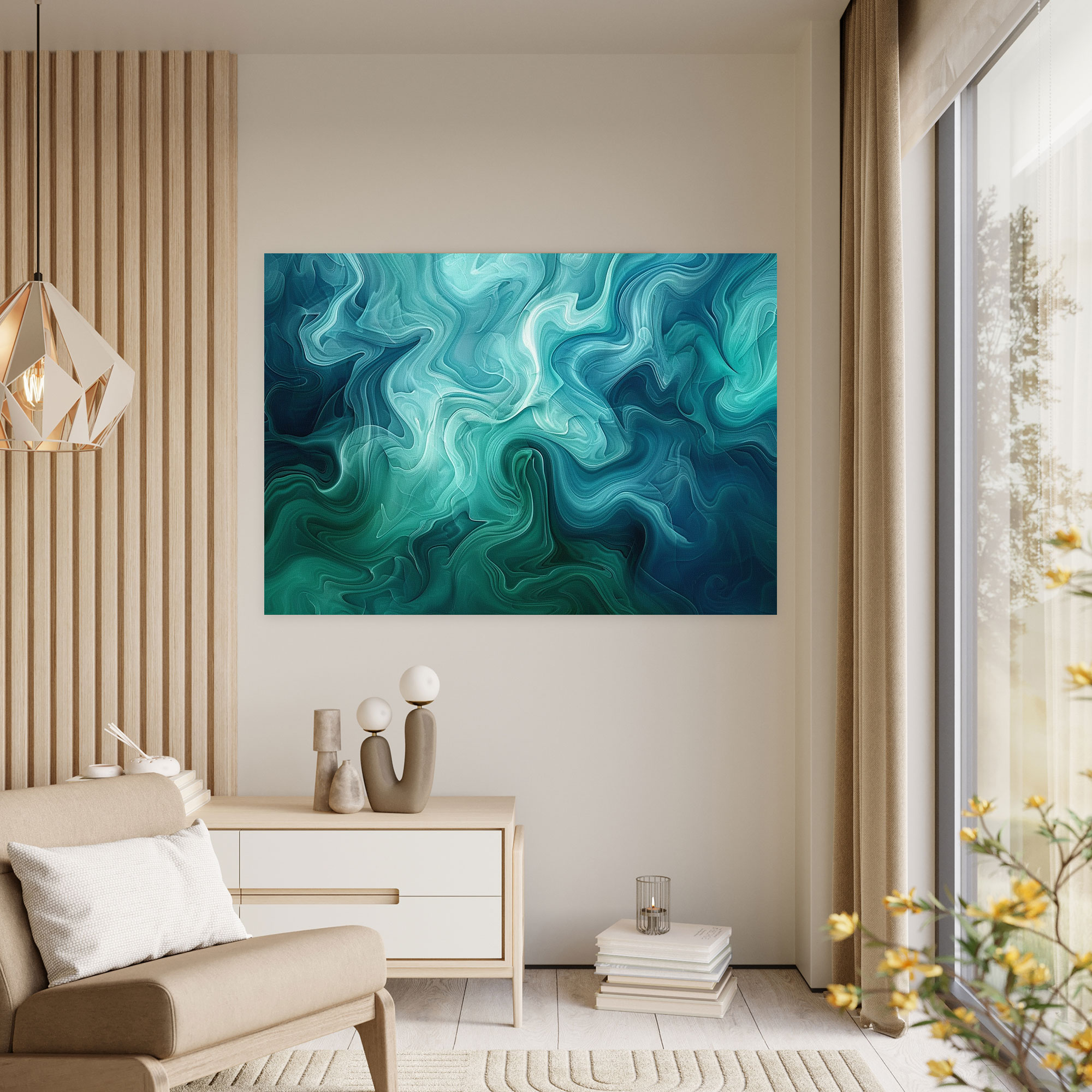 Blue And Green Swirling Patterns Abstract Art Wall Decoration - Abstract Art, Canvas Wall Art, Home Decoration, Wall Decoration