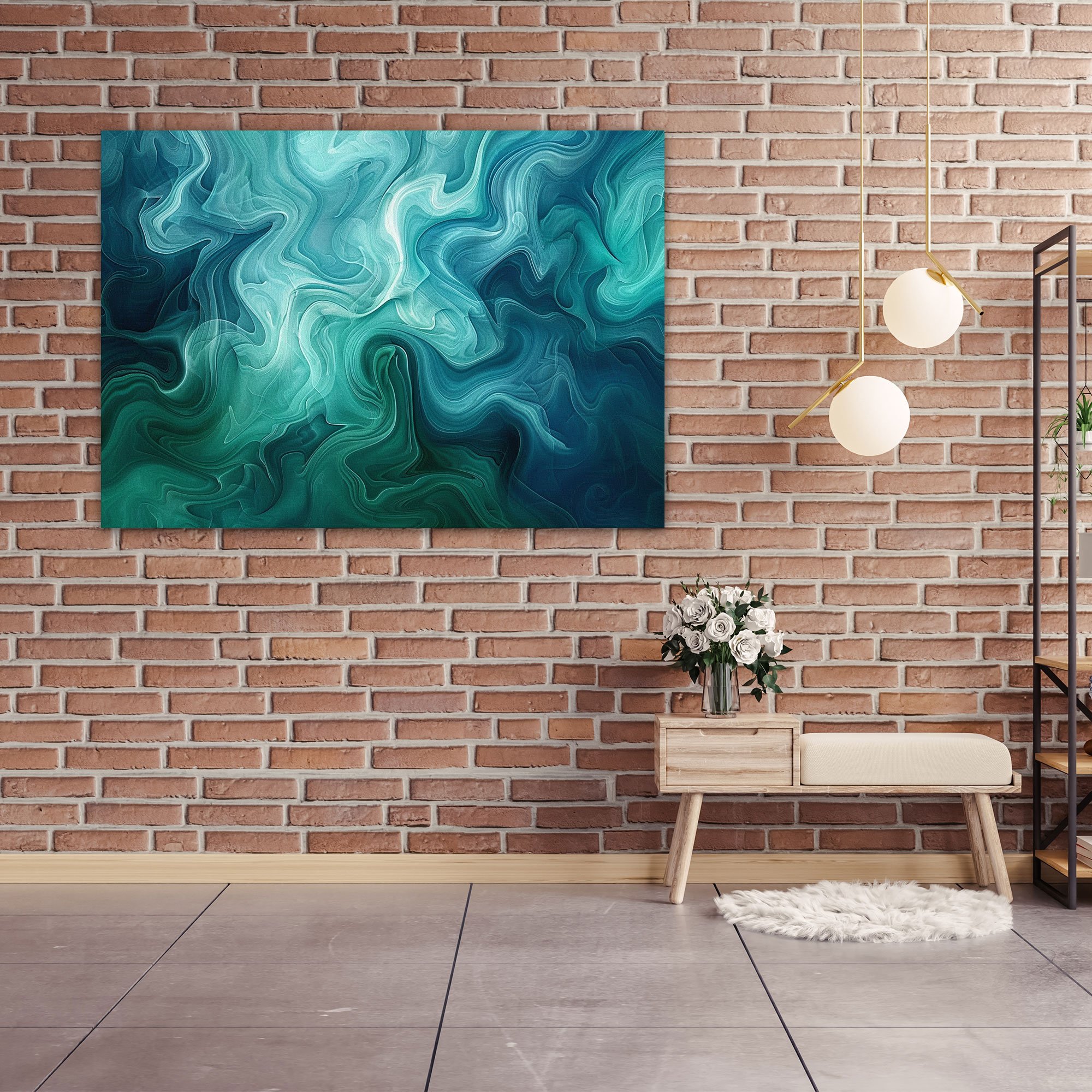 Blue And Green Swirling Patterns Abstract Art Wall Decoration - Abstract Art, Canvas Wall Art, Home Decoration, Wall Decoration