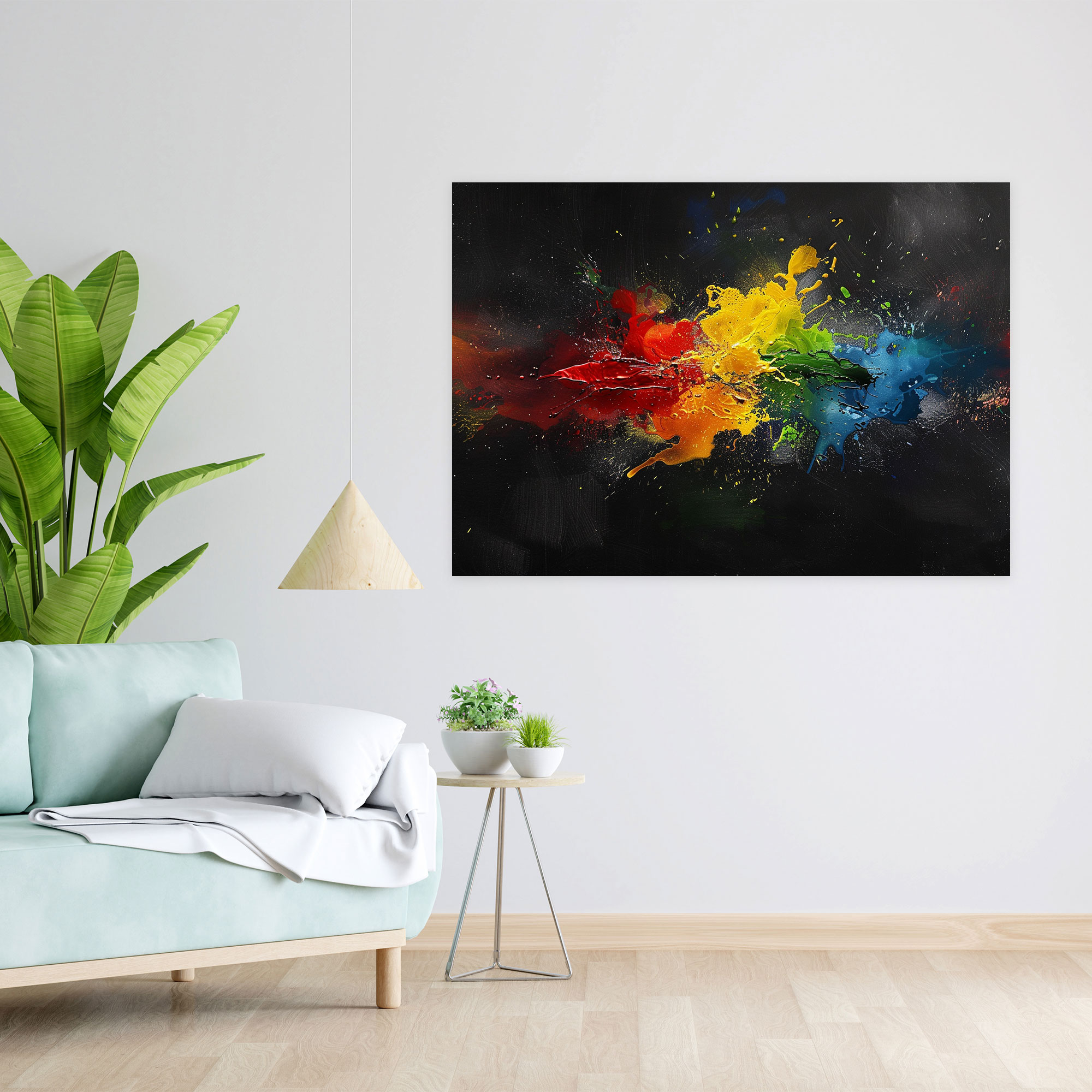 Colorful Splashes On Black Abstract Art Canvas Print - Abstract Art, Abstract Art, Canvas, Canvas Print