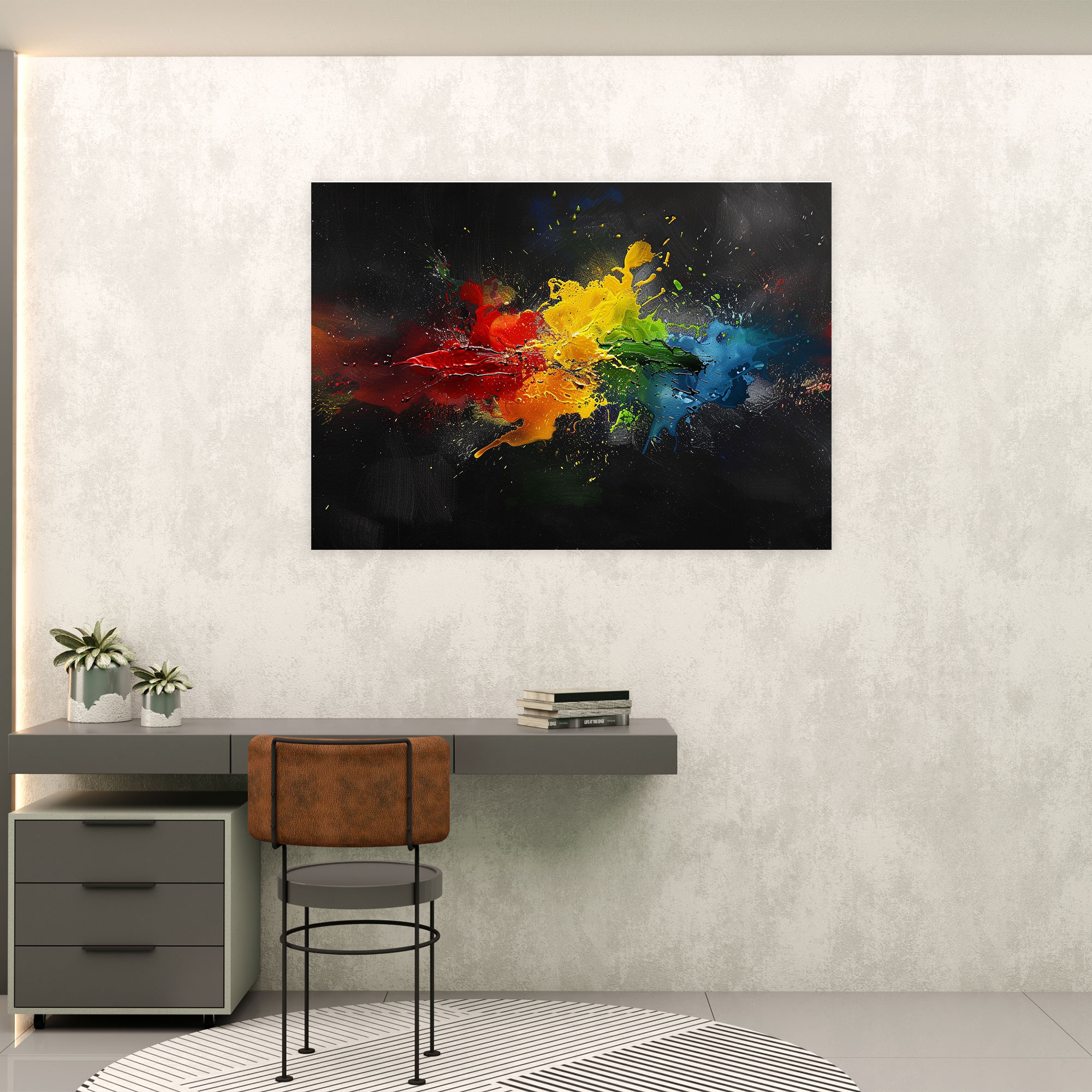 Colorful Splashes On Black Abstract Art Canvas Print - Abstract Art, Abstract Art, Canvas, Canvas Print
